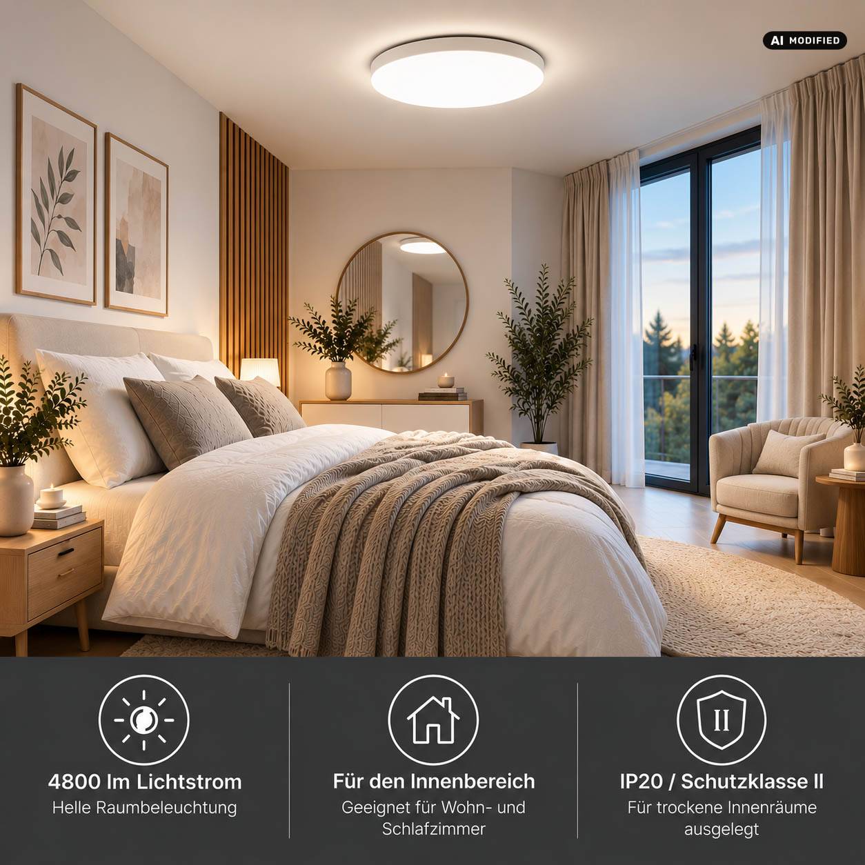 LED Universum LED Panel Deckenleuchte rund weiß Ø50cm 48W 3CCT 3000/4000/6000K 4800lm UGR≤22 CRI>80 IP20