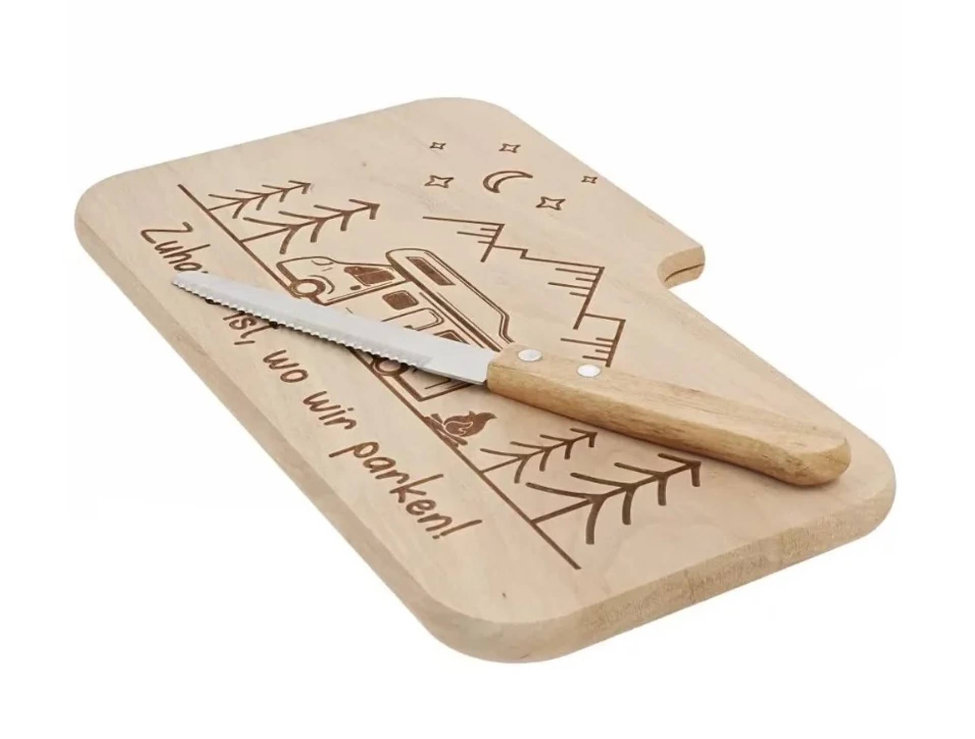 Schneidebrett Camping mit Messer