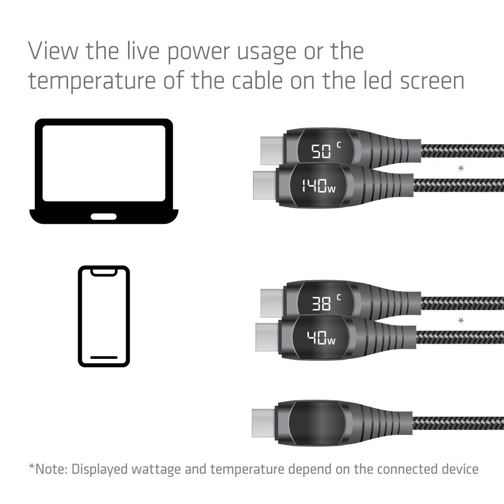 Club3D USB-C Sicherheitsladekabel 240W 2m Lade-Display