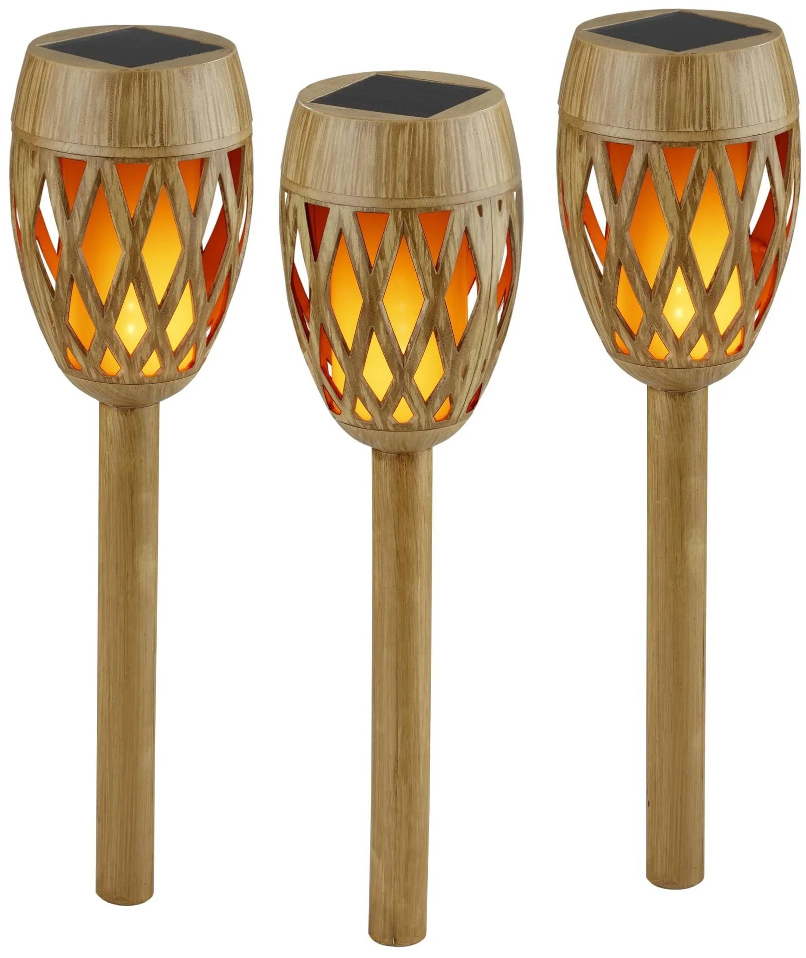 Bambus Solar Flammen Leuchte 3er-Set