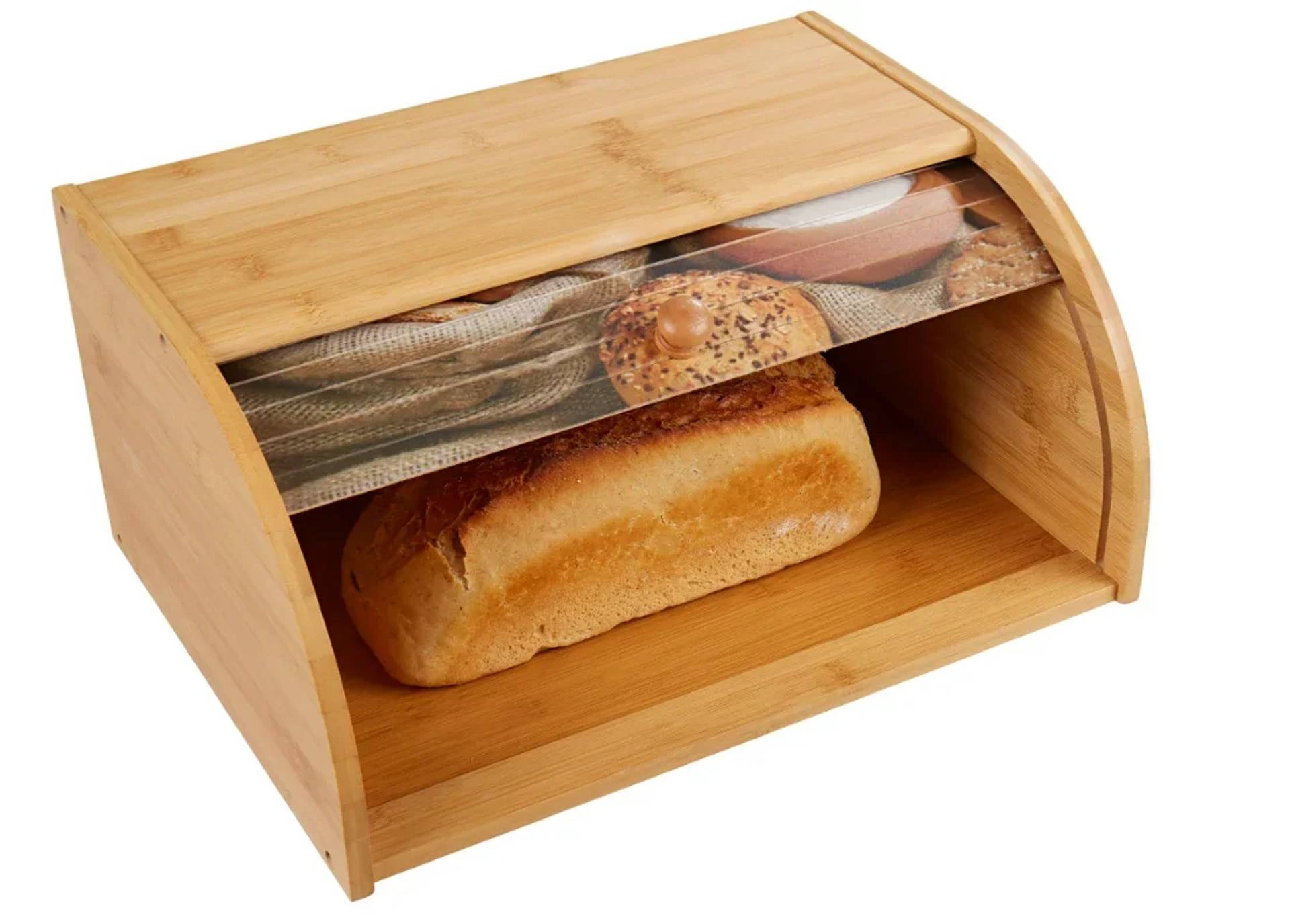 Bambus Brotkasten mit Rolldeckel (Motiv Brotauswahl)
