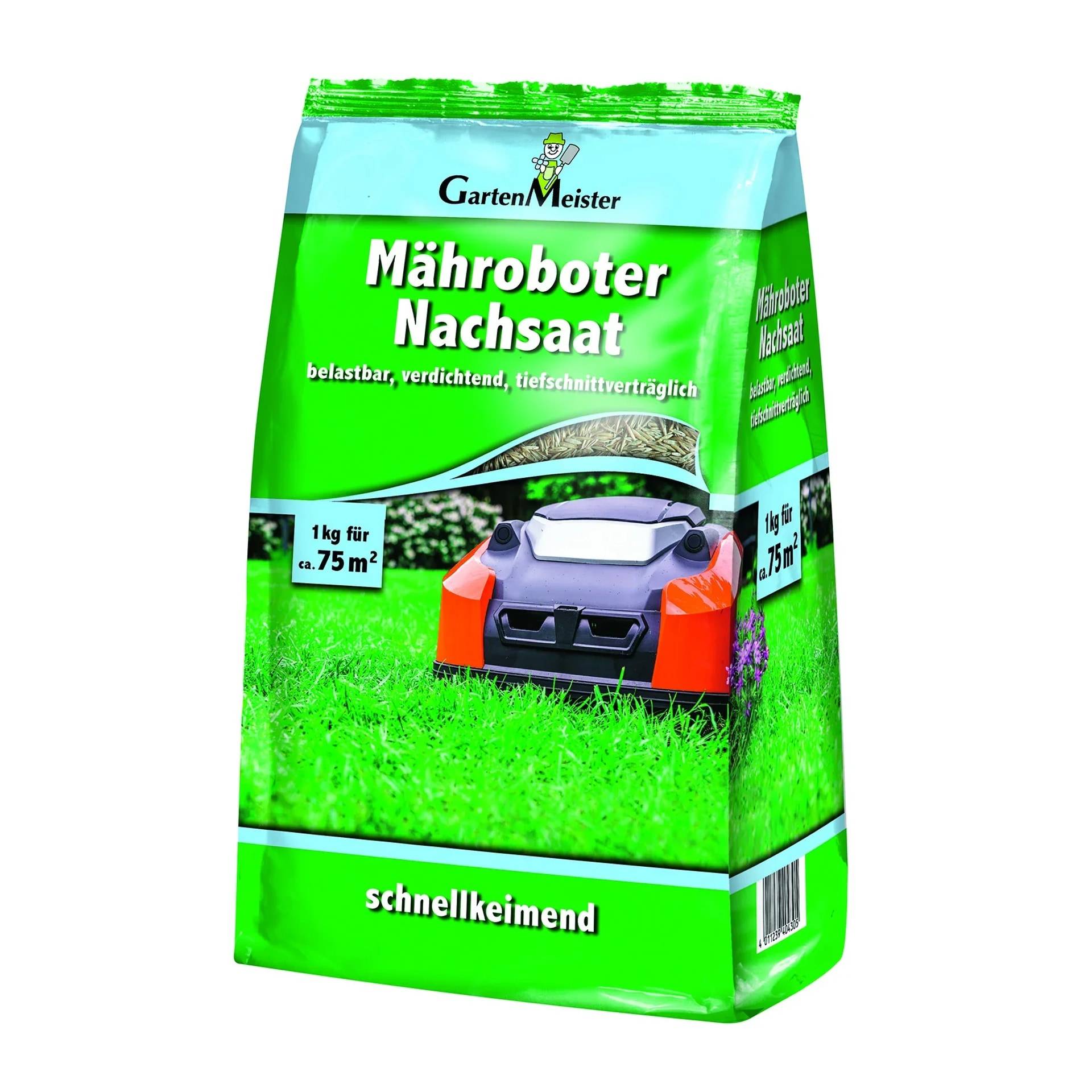 Beutel GartenMeister 'Mähroboter Nachsaat' Rasensamen für Mähroboter, gekennzeichnet als schnellkeimend und geeignet für etwa 75 m².