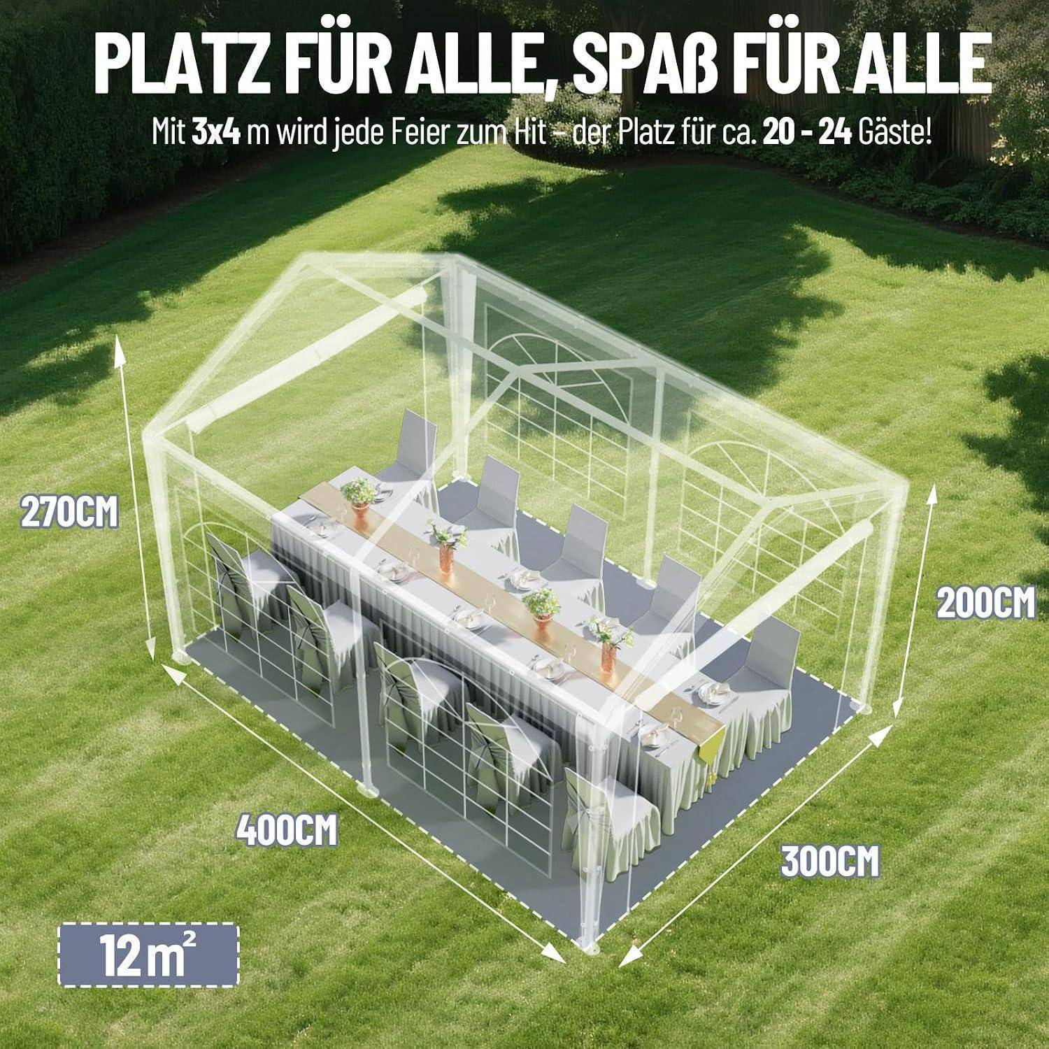 arvioo Partyzelt 3x4m Wasserdicht Stabil UV-beständig mit Stahlgestänge Weiß