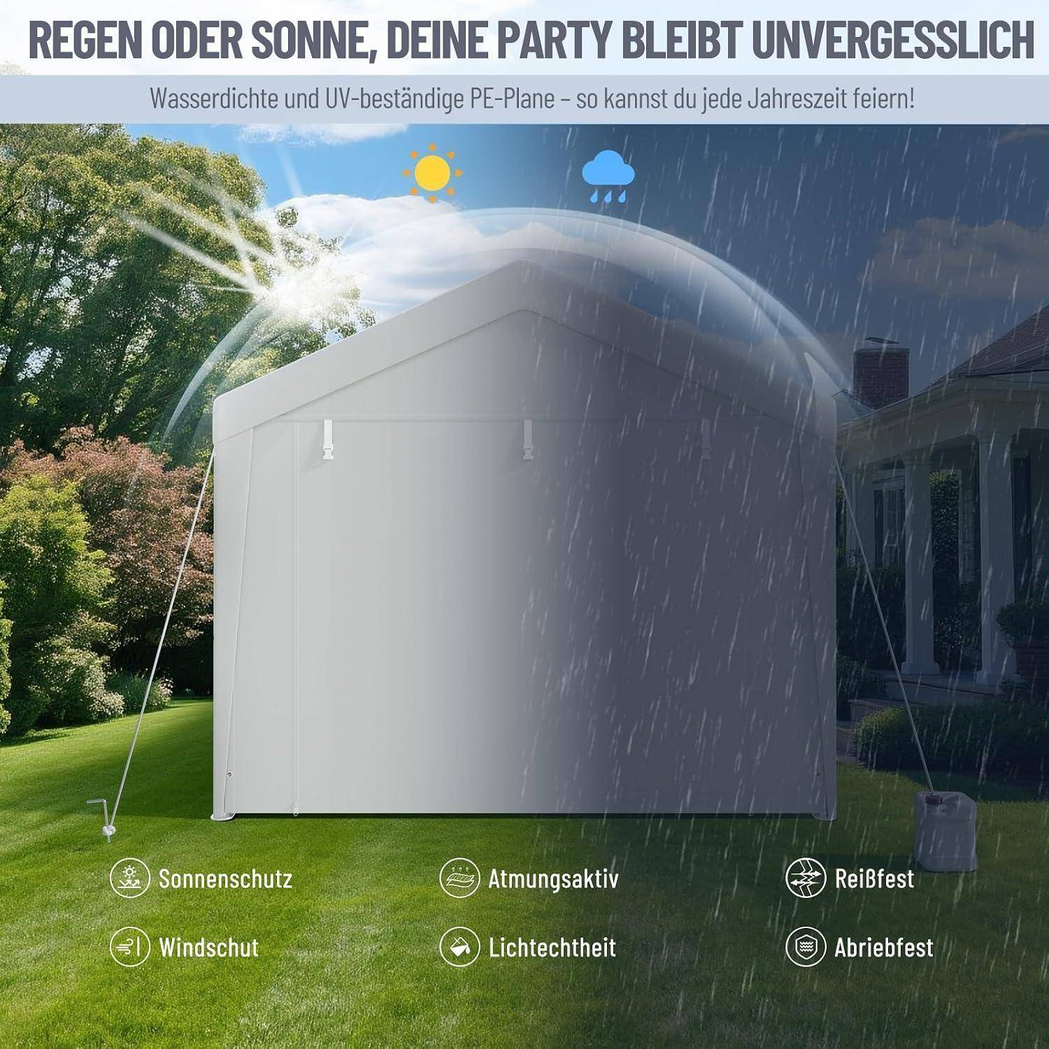 arvioo Partyzelt 3x4m Wasserdicht Stabil UV-beständig mit Stahlgestänge Weiß
