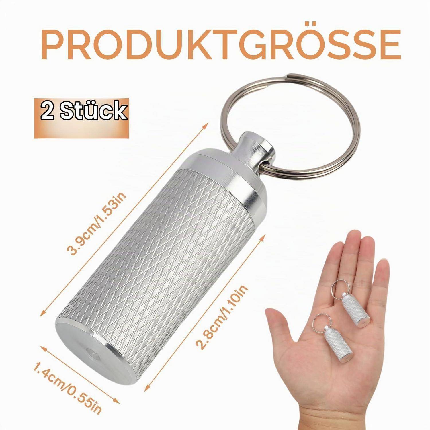 2x Mini Pillendose Edelstahl Schlüsselanhänger Wasserdicht Kompakt