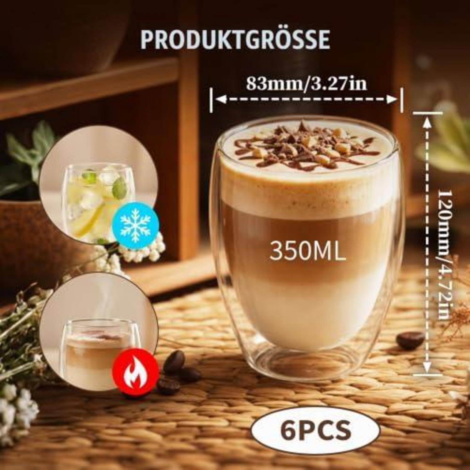 Latte Macchiato Gläser 6er Set 350ml Doppelwandig Thermogläser