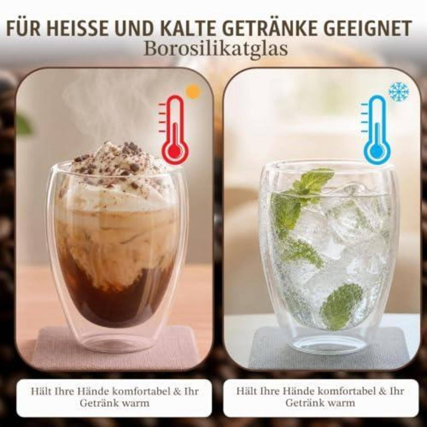 Latte Macchiato Gläser 6er Set 350ml Doppelwandig Thermogläser