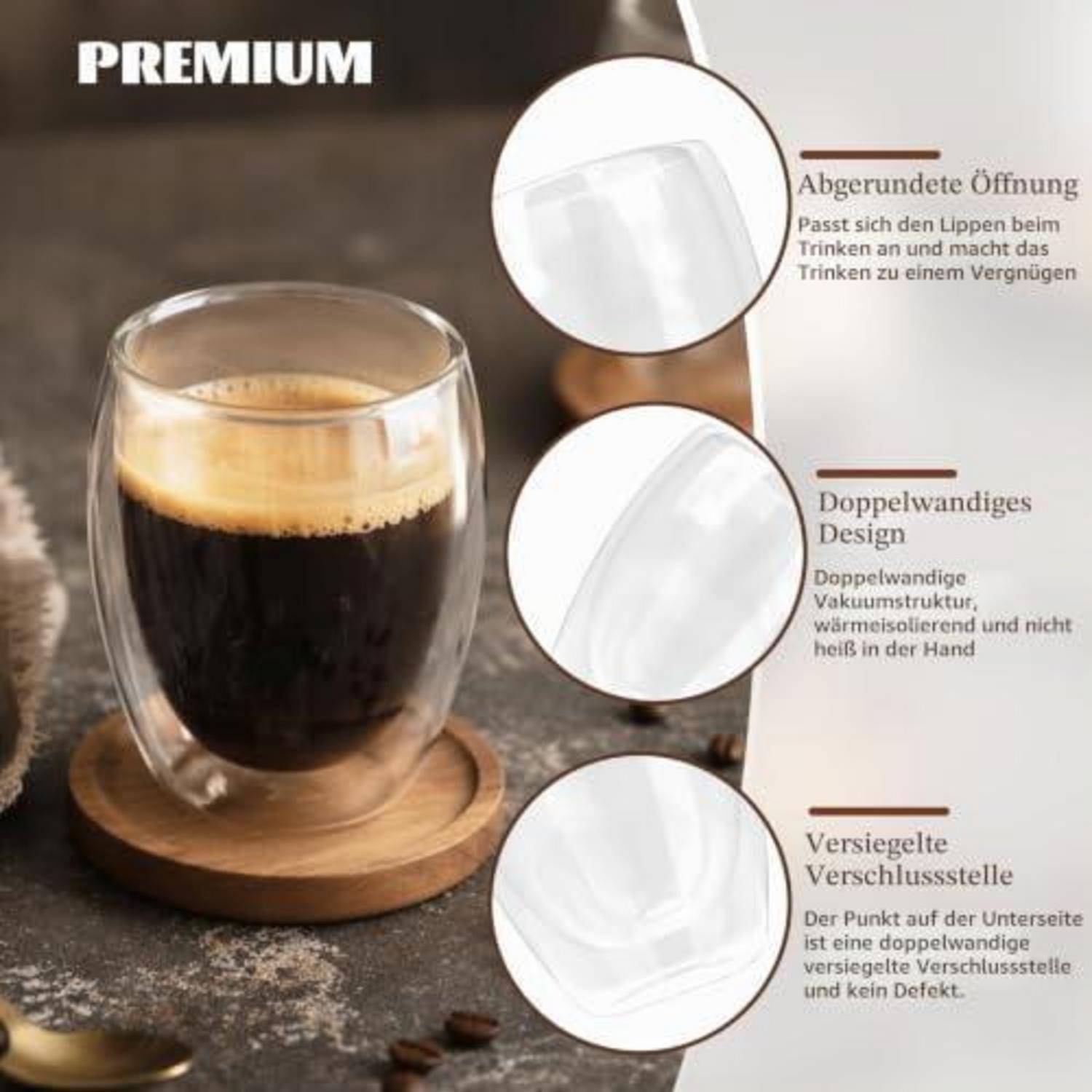 Latte Macchiato Gläser 6er Set 350ml Doppelwandig Thermogläser