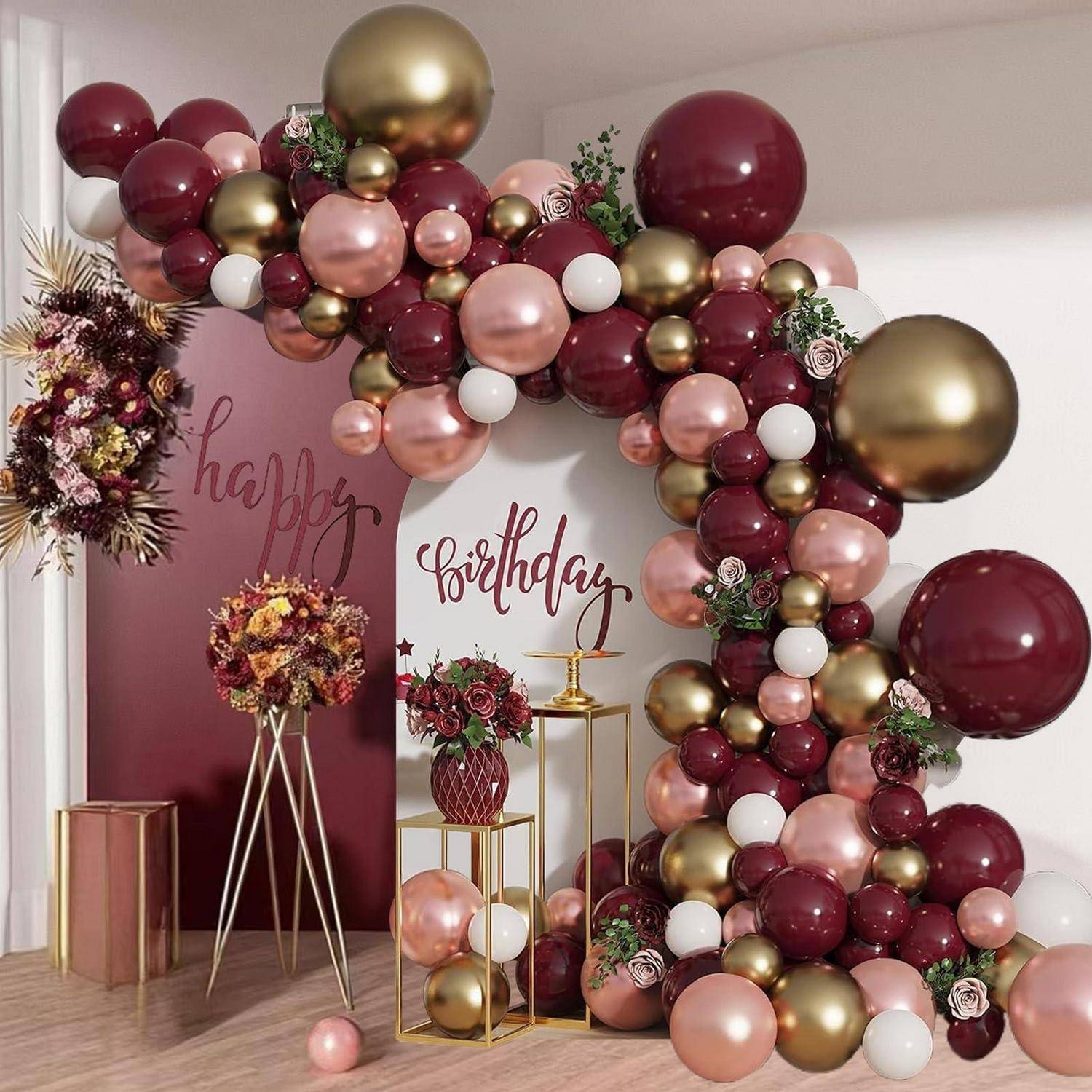 Luftballon Girlande Bordeaux 110 Stück Weinrot Gold Roségold Weiß