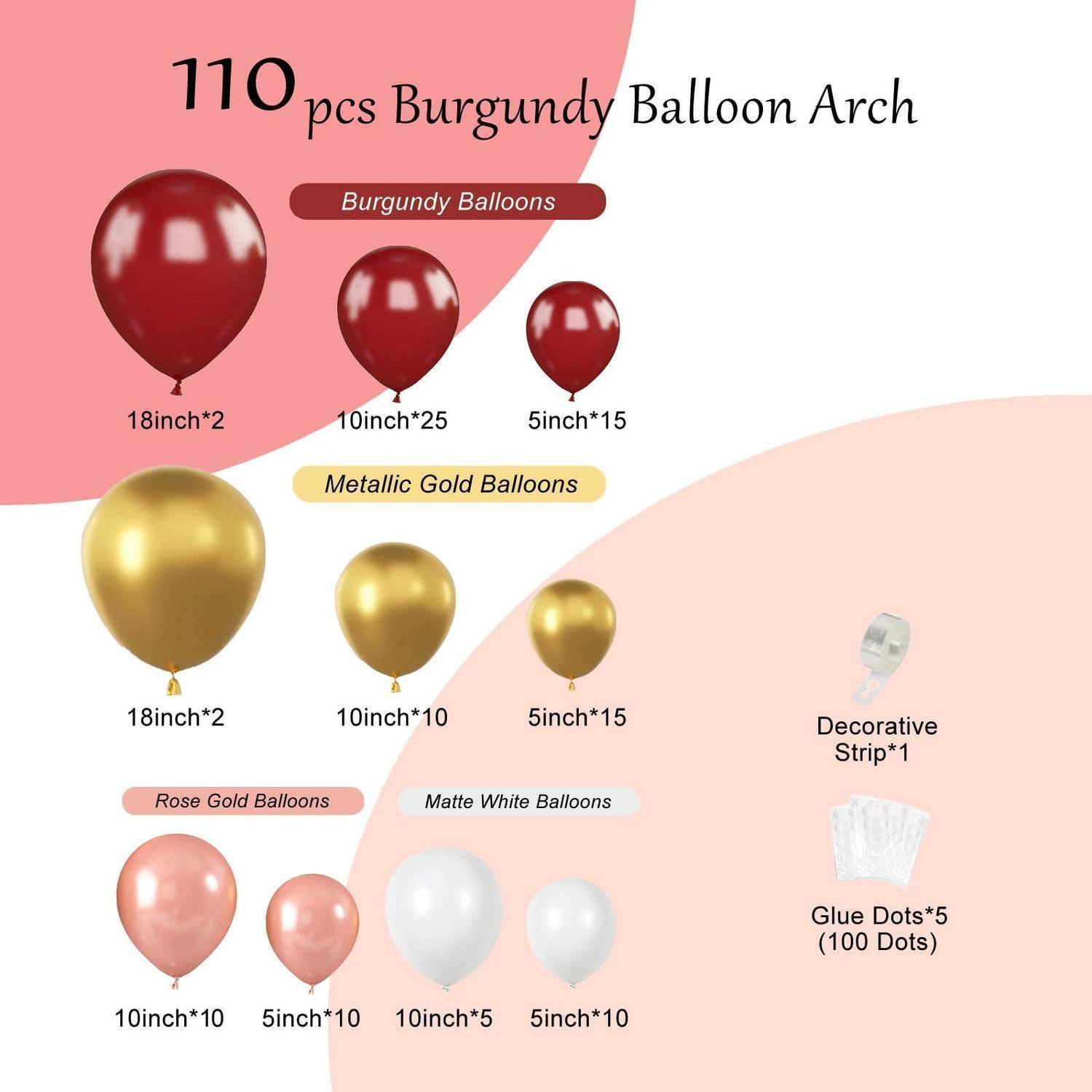 Luftballon Girlande Bordeaux 110 Stück Weinrot Gold Roségold Weiß