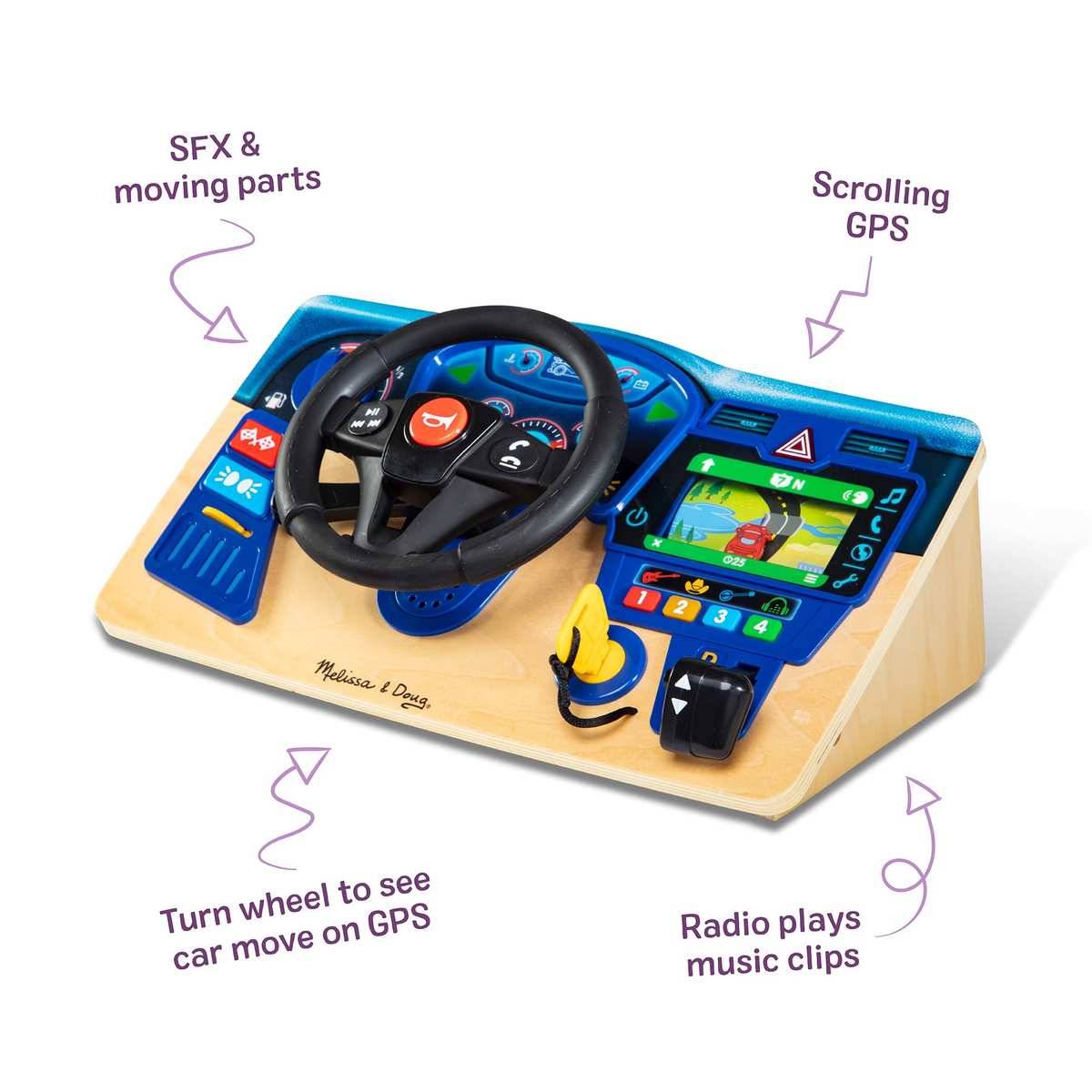 Melissa &amp; Doug Vroom and Zoom Armaturbrett Holz Lenkrad Licht Soundeffekten 3+