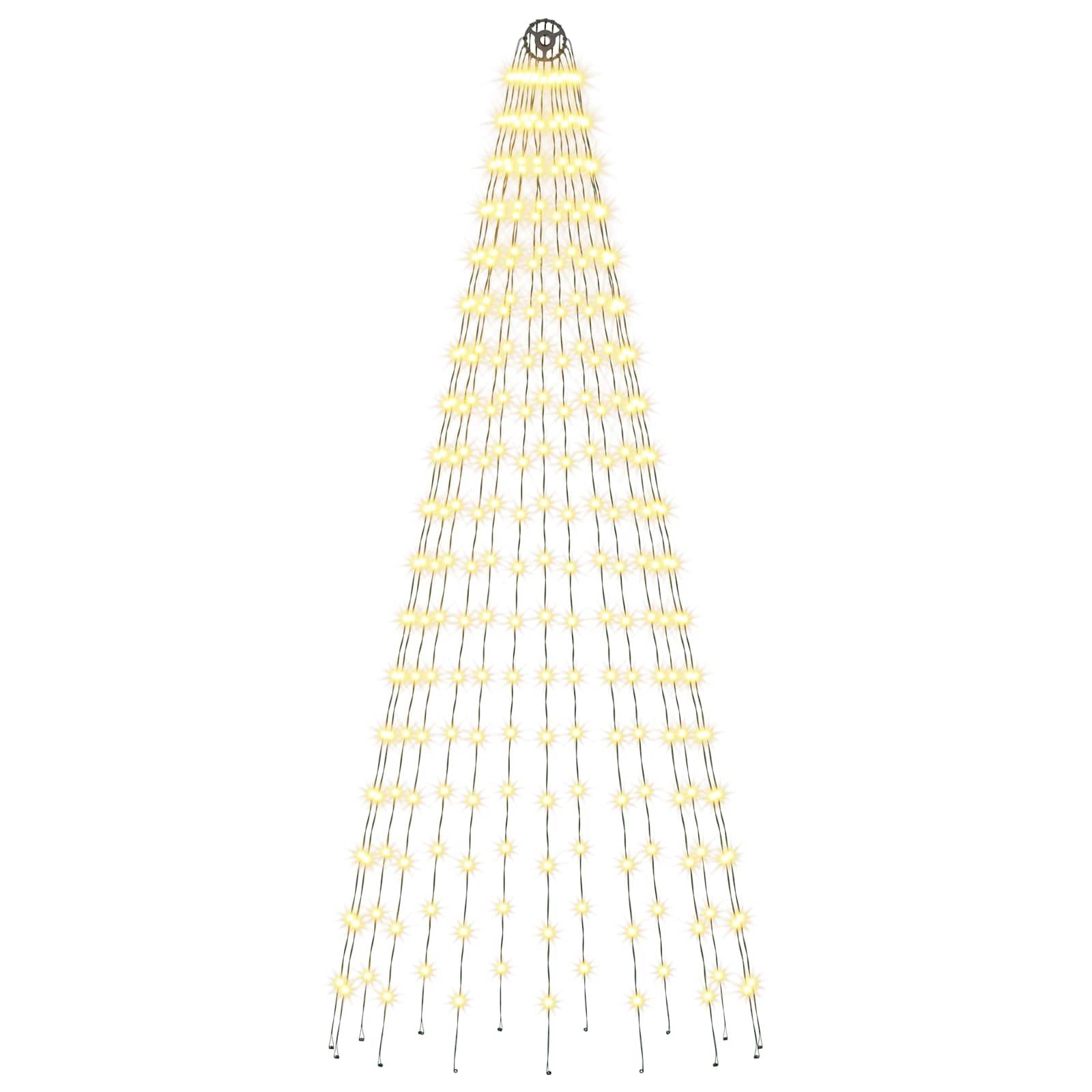 Verjüngendes hängendes Schnur-Lichternetz mit warmgelben LEDs und schwarzem oberen Ring auf weißem Hintergrund.