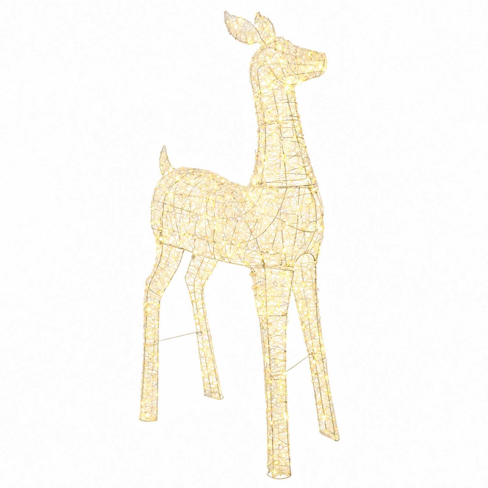 Eine goldene Drahtgitter-Hirschskulptur mit dekorativer Form auf einem weißen Hintergrund.