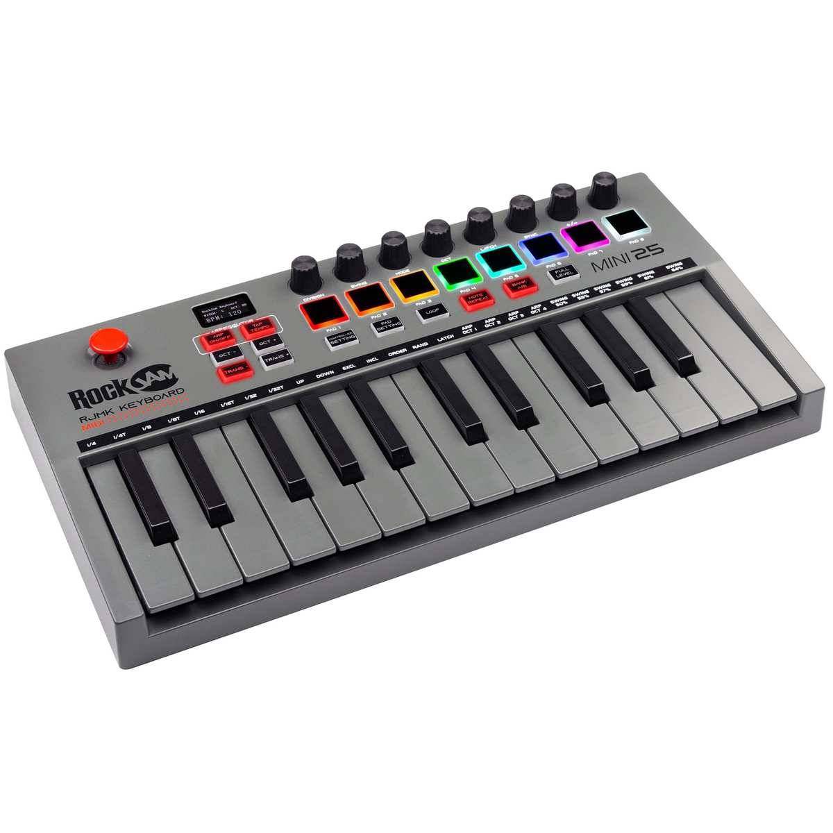 RockJam Go 25 Key USB &amp; Bluetooth MIDI Keyboard Controller With 8 Backlit Drum