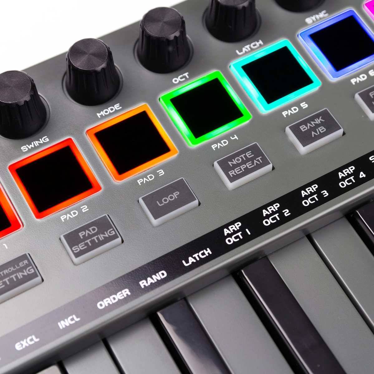 RockJam Go 25 Key USB &amp; Bluetooth MIDI Keyboard Controller With 8 Backlit Drum