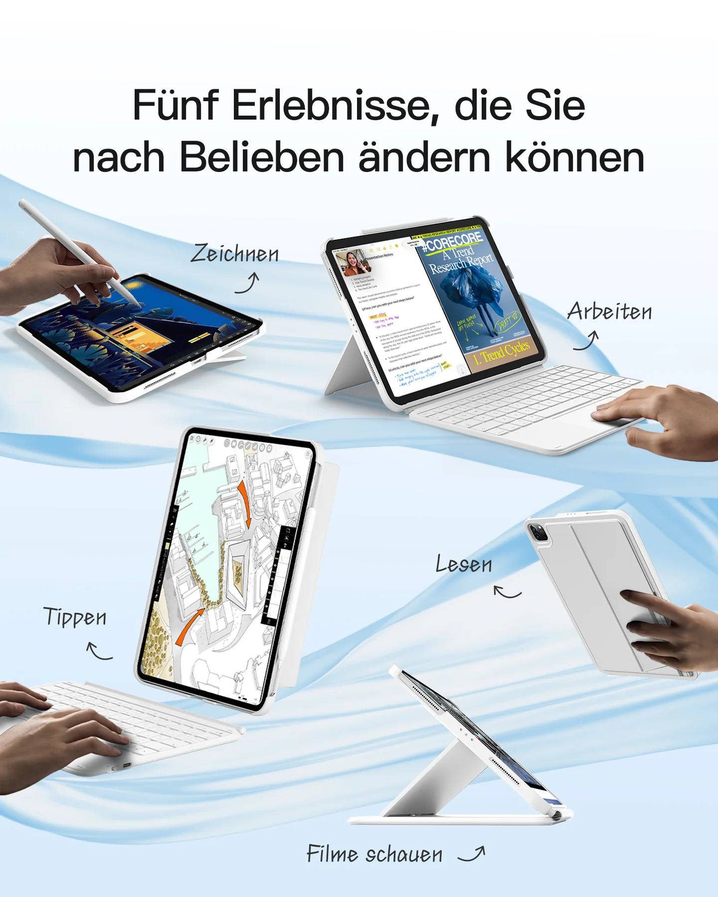 inateck Keyboard Ace Touch iPad 11/10,9 QWERTZ RGB white Multimedia-Technik Tablettaschen
