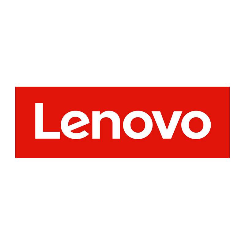 Lenovo-Logo in weißem Text auf rotem rechteckigem Hintergrund.