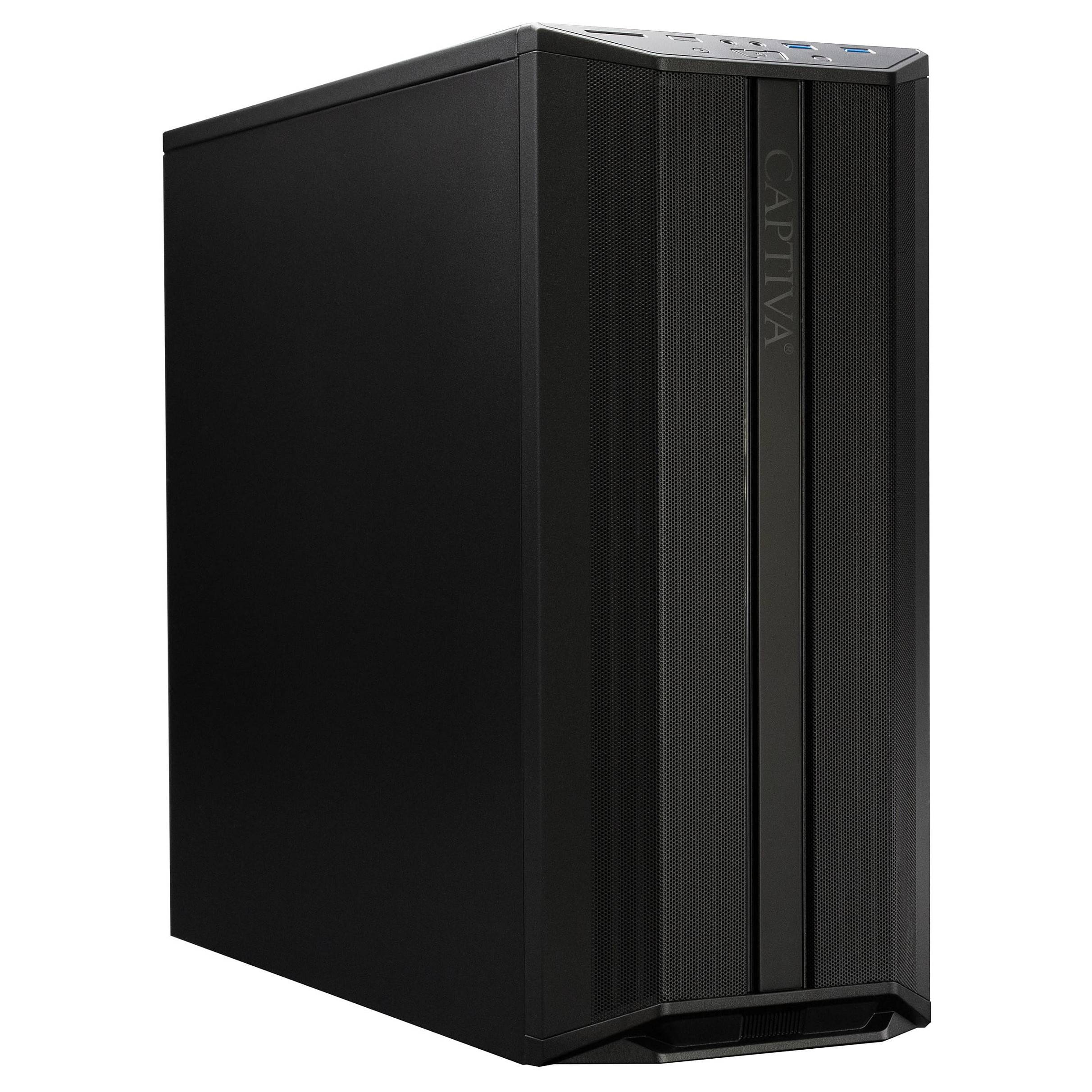 Schwarzer Desktop-Computer-Tower mit Frontgitter und vertikalem 