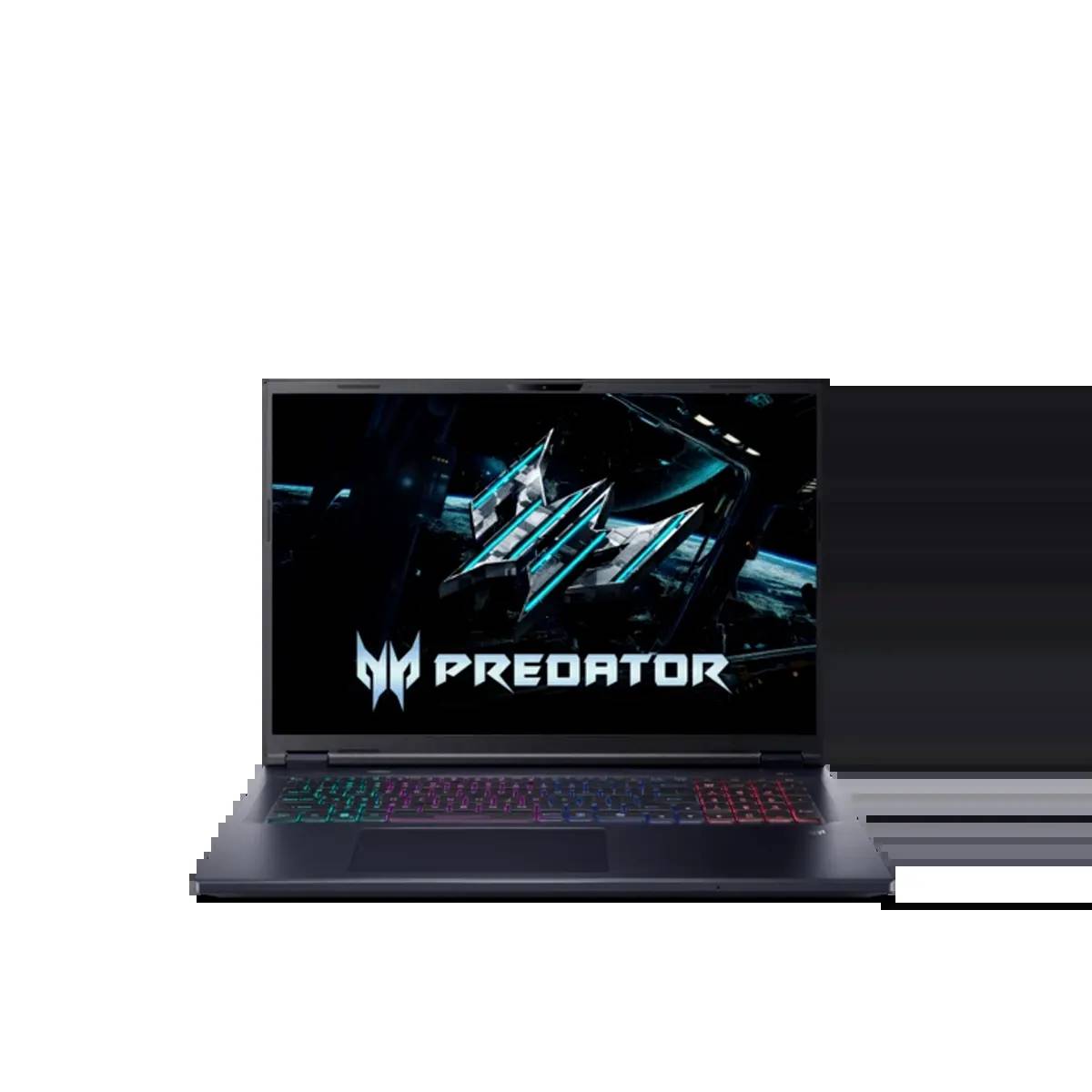 Acer Predator Gaming-Laptop, aufgeklappt auf schwarzem Hintergrund, mit dem Predator-Logo und neon-futuristischer Grafik auf dem Bildschirm.