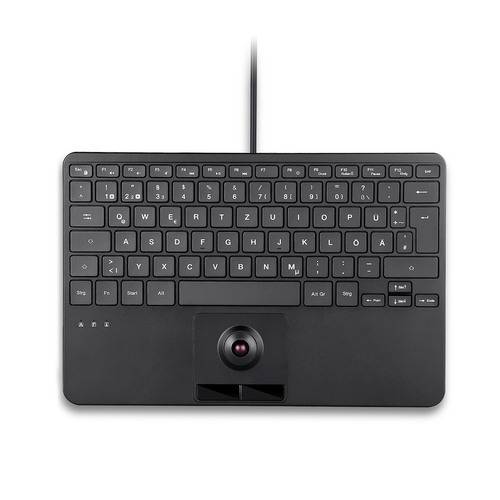 Perixx PERIBOARD-427 H DE, USB-Mini-Tastatur, Trackball, Hintergrundbeleuchtung Eingabe / Ausgabe &