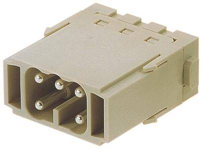 Beiger rechteckiger Elektrostecker mit vier Metallstiften, dargestellt auf weißem Hintergrund.