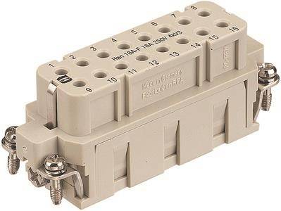 Beige industrieller elektrischer Steckerblock mit nummerierten Drahtanschlüssen und Metall-Befestigungsschrauben, dargestellt auf weißem Hintergrund.