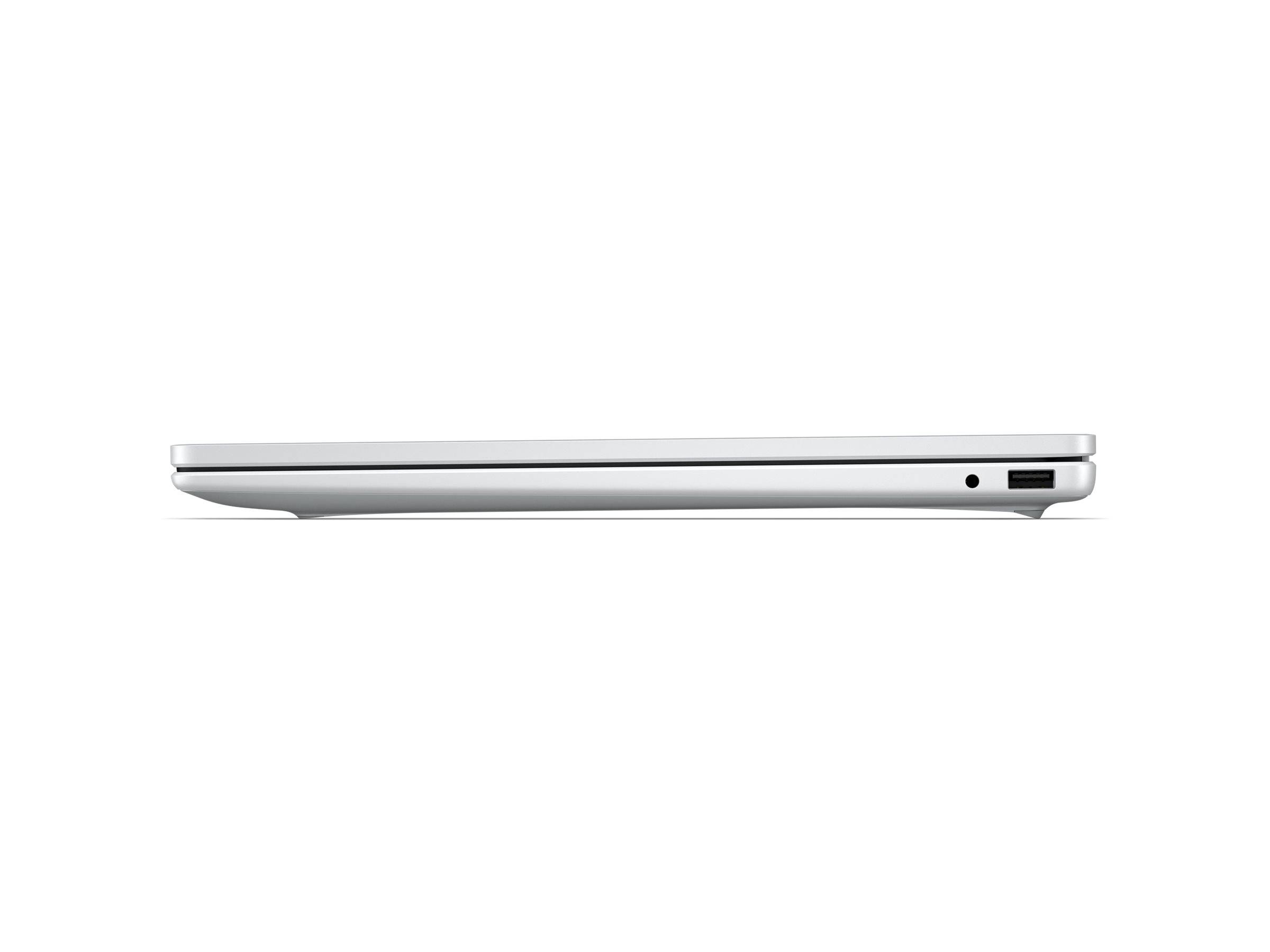 Seitenansicht eines geschlossenen silbernen Laptops, die sein dünnes Profil, den Anschluss und das Scharnier vor weißem Hintergrund zeigt.