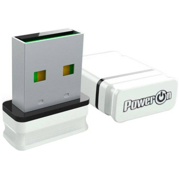 Kleiner weißer USB-Wireless-Adapter mit Stecker-Empfänger und „PowerOn