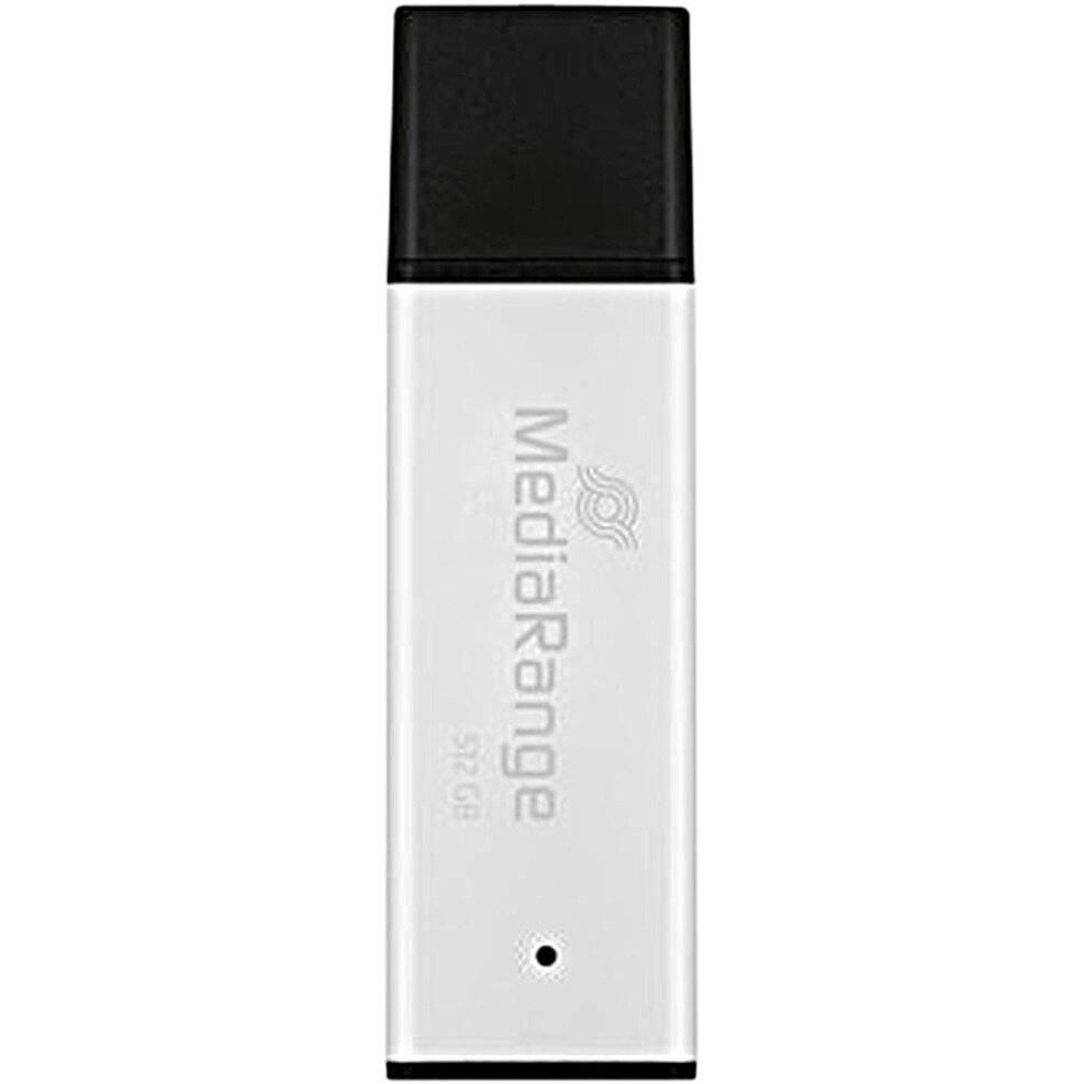 Weiß MediaRange USB-Speicherstick mit schwarzer Kappe, aufrecht auf einfachem Hintergrund dargestellt.