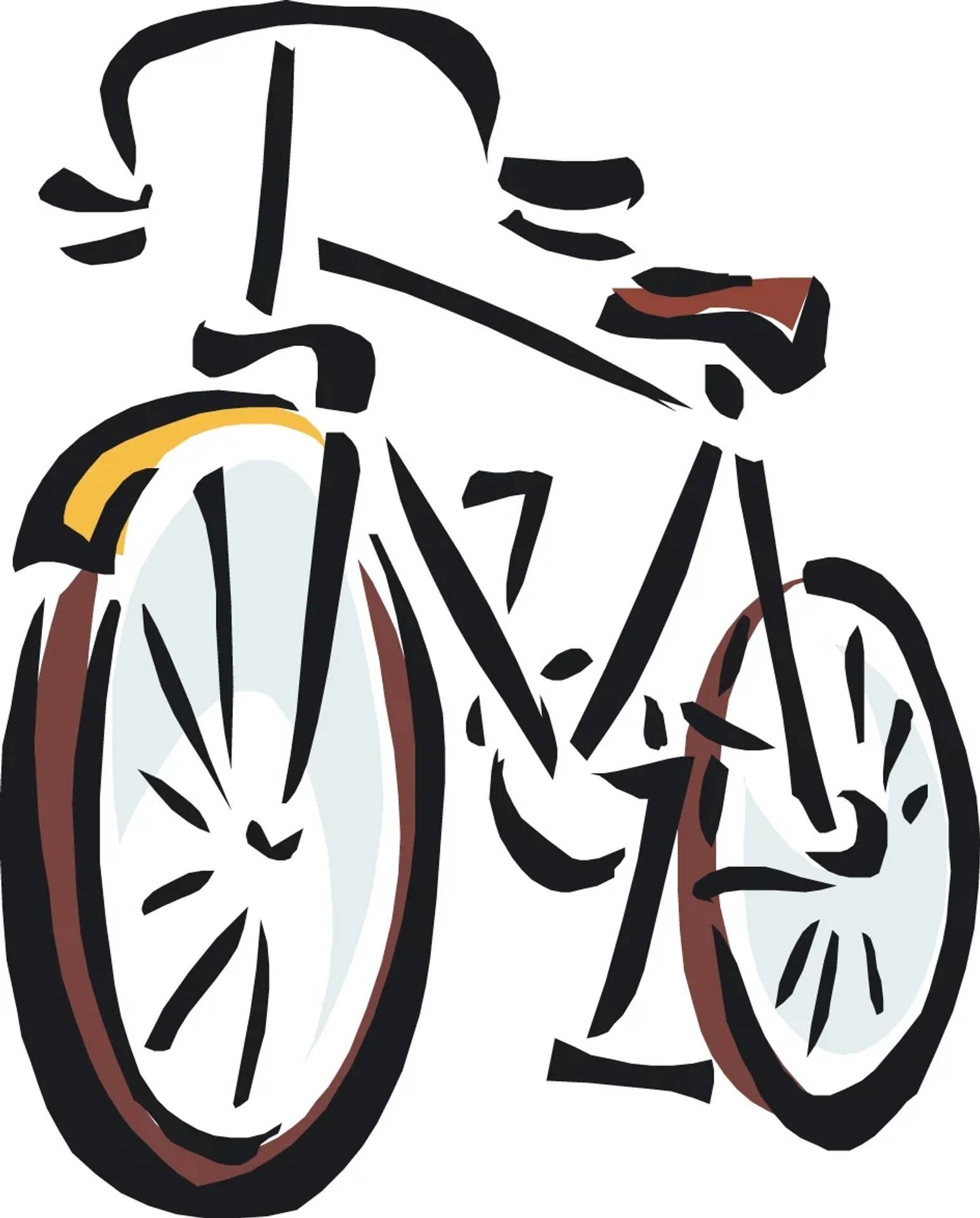 Stilisierte Illustration eines Fahrrads, in Seitenansicht dargestellt mit großen Vorder- und Hinterrädern.
