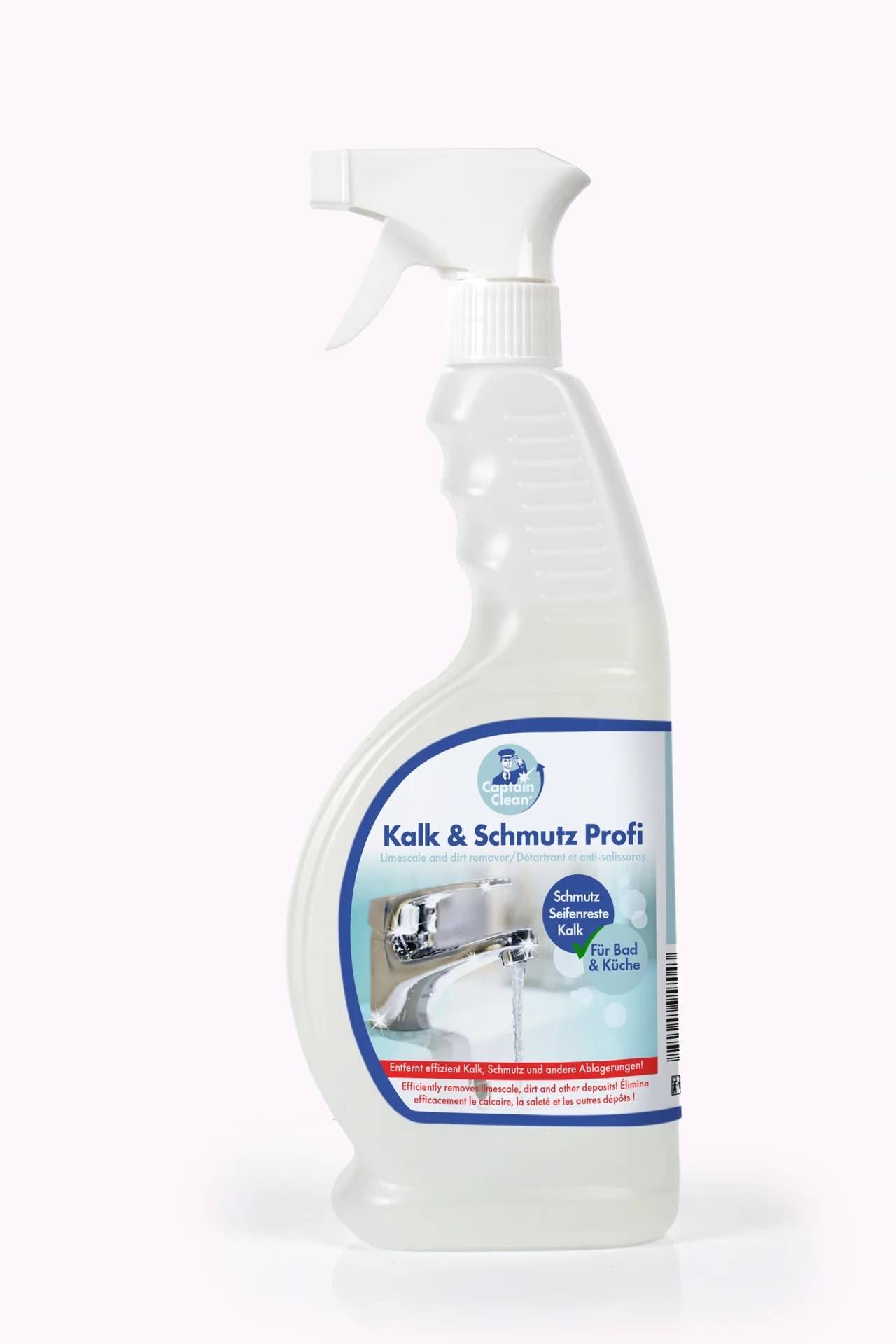 Weiße Sprühflasche des Reinigers „Kalk & Schmutz Profi
