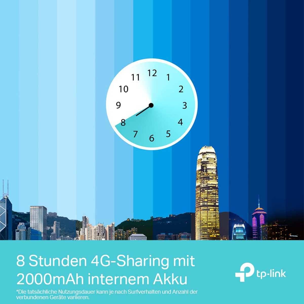 8 Stunden 4G-Sharing mit 2000mAh internem Akku