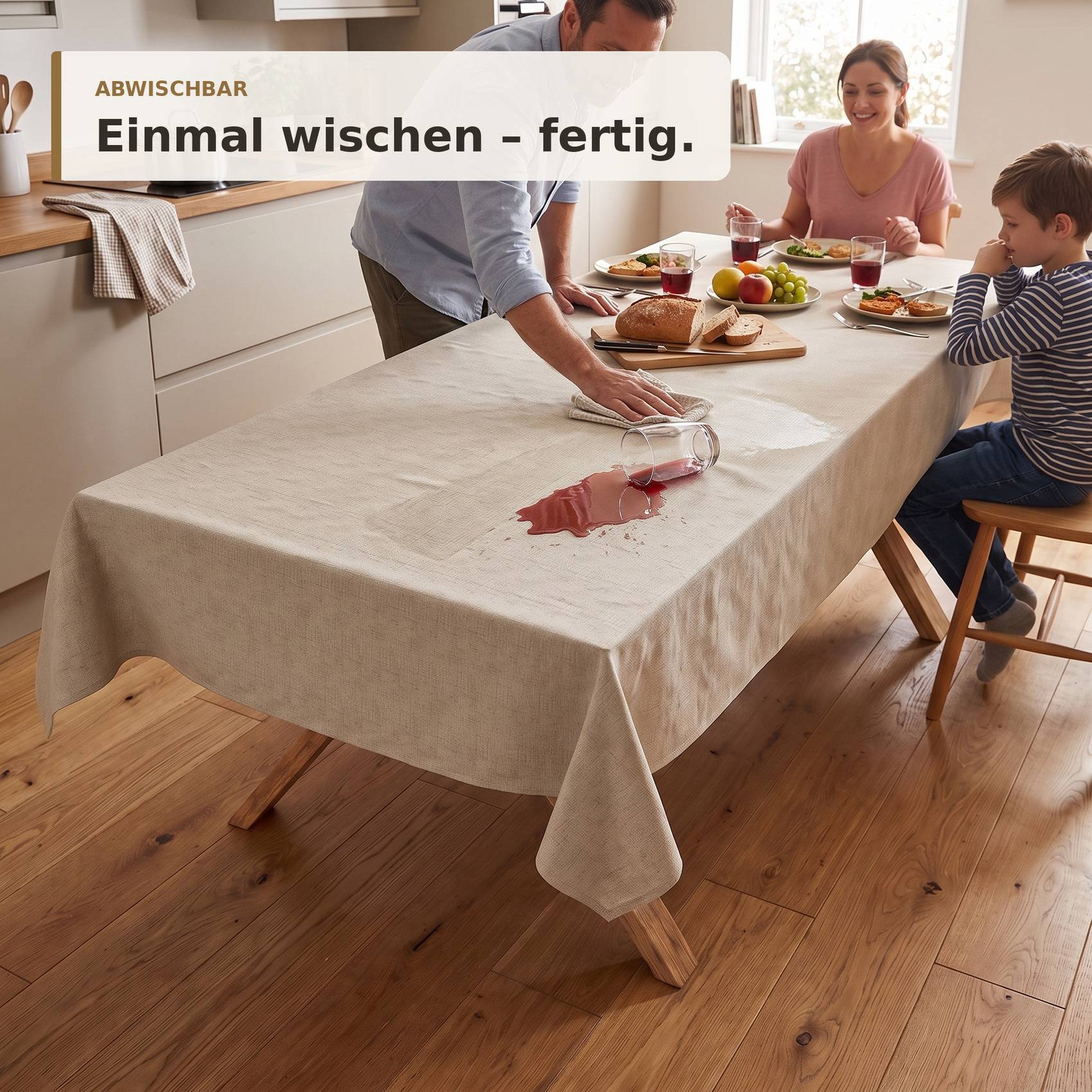 ANRO Wachstuchtischdecke Irene Leinenoptik eckig 180 x 100 cm Schnittkante