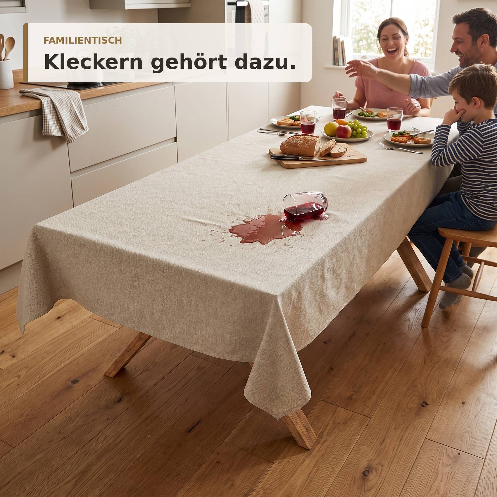 ANRO Wachstuchtischdecke Irene Leinenoptik eckig 100 x 140 cm Schnittkante