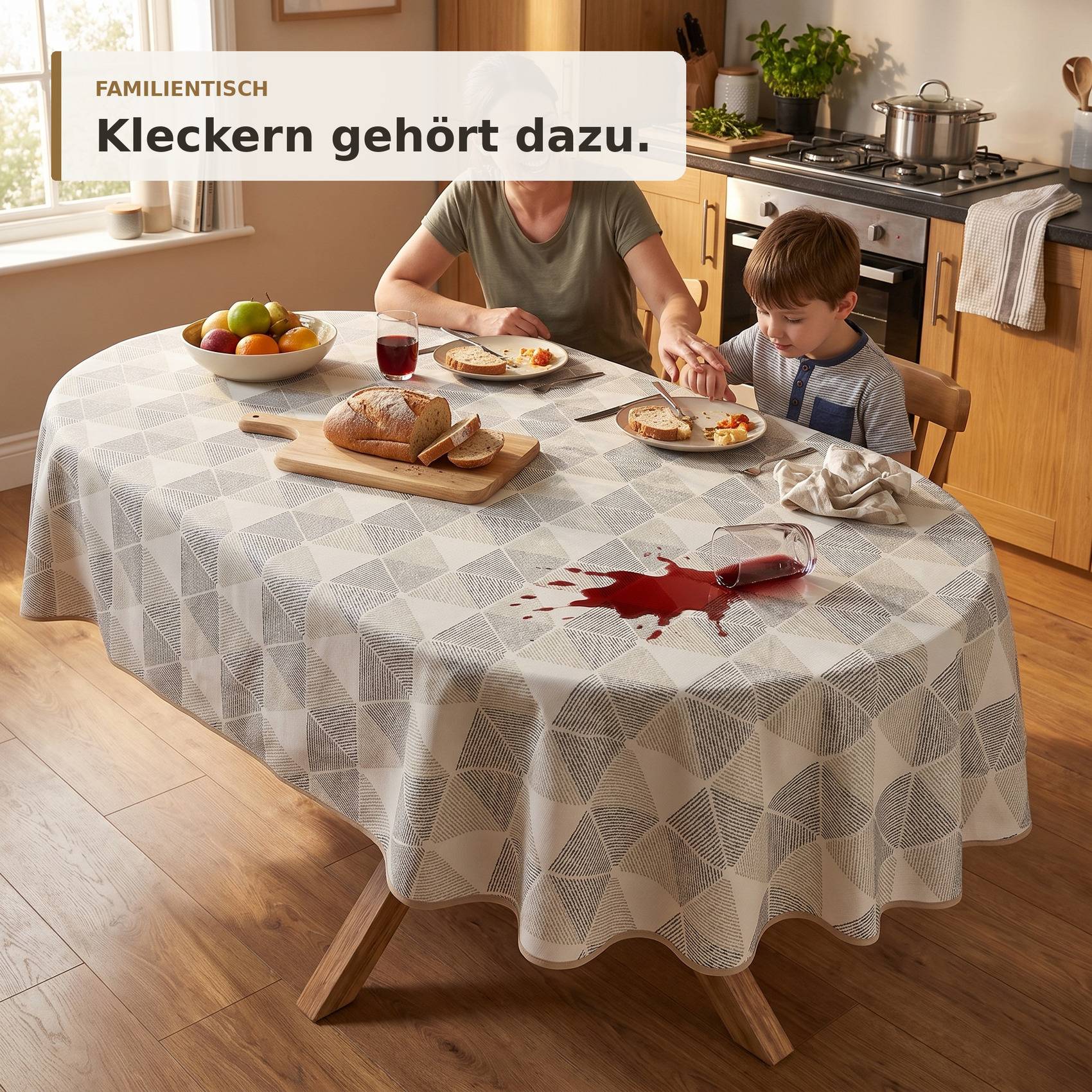 ANRO Wachstuchtischdecke Sula Dreiecksmuster oval 220 x 140 cm mit Saum