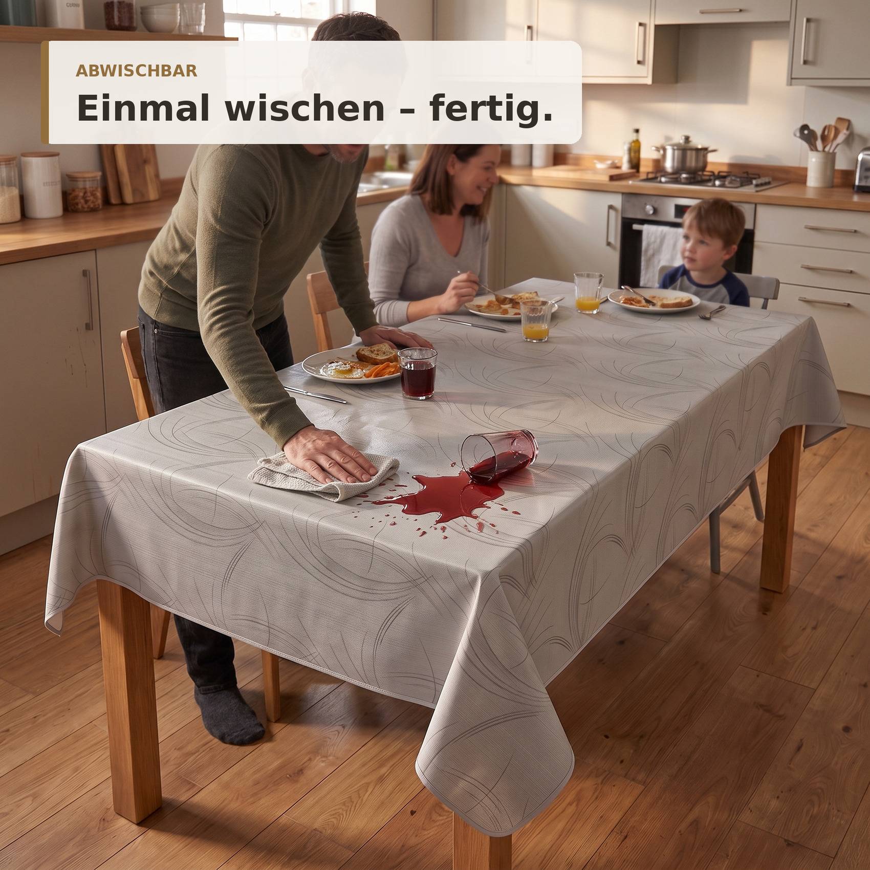 ANRO Wachstuchtischdecke Valeria Schwunglinien eckig 240 x 140 cm mit Saum