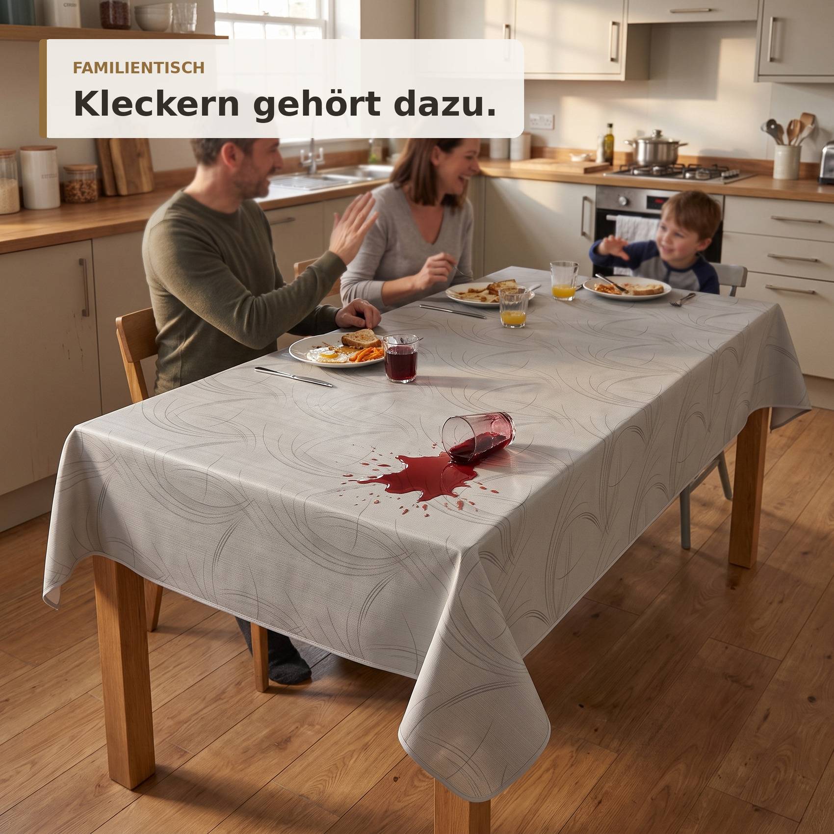 ANRO Wachstuchtischdecke Valeria Schwunglinien eckig 240 x 140 cm mit Saum