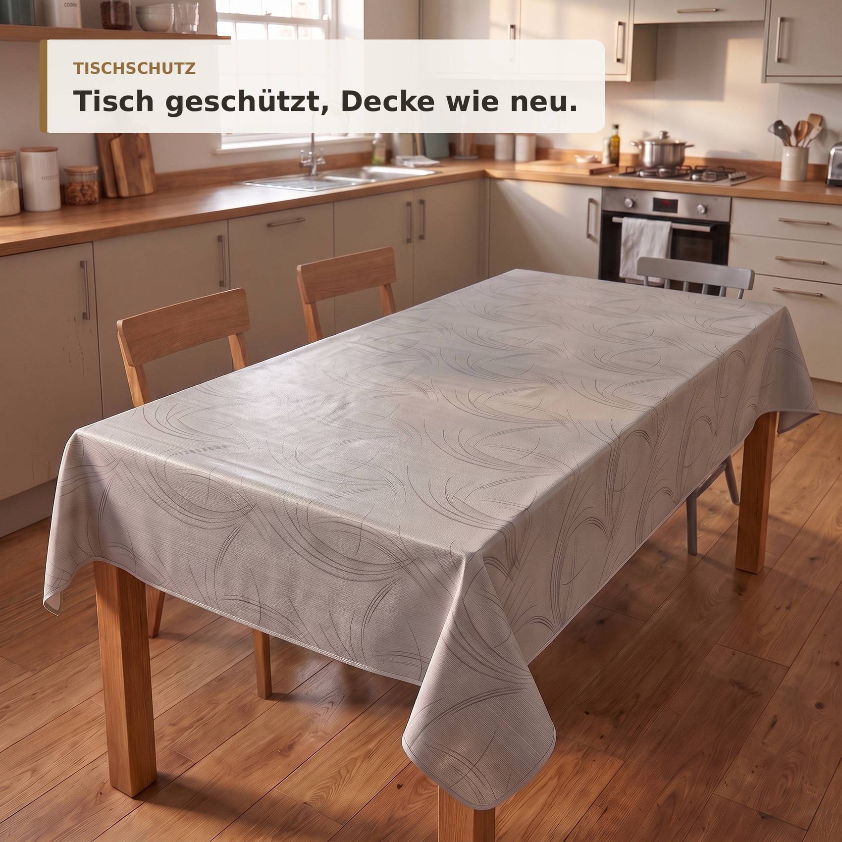 ANRO Wachstuchtischdecke Valeria Schwunglinien eckig 240 x 140 cm mit Saum