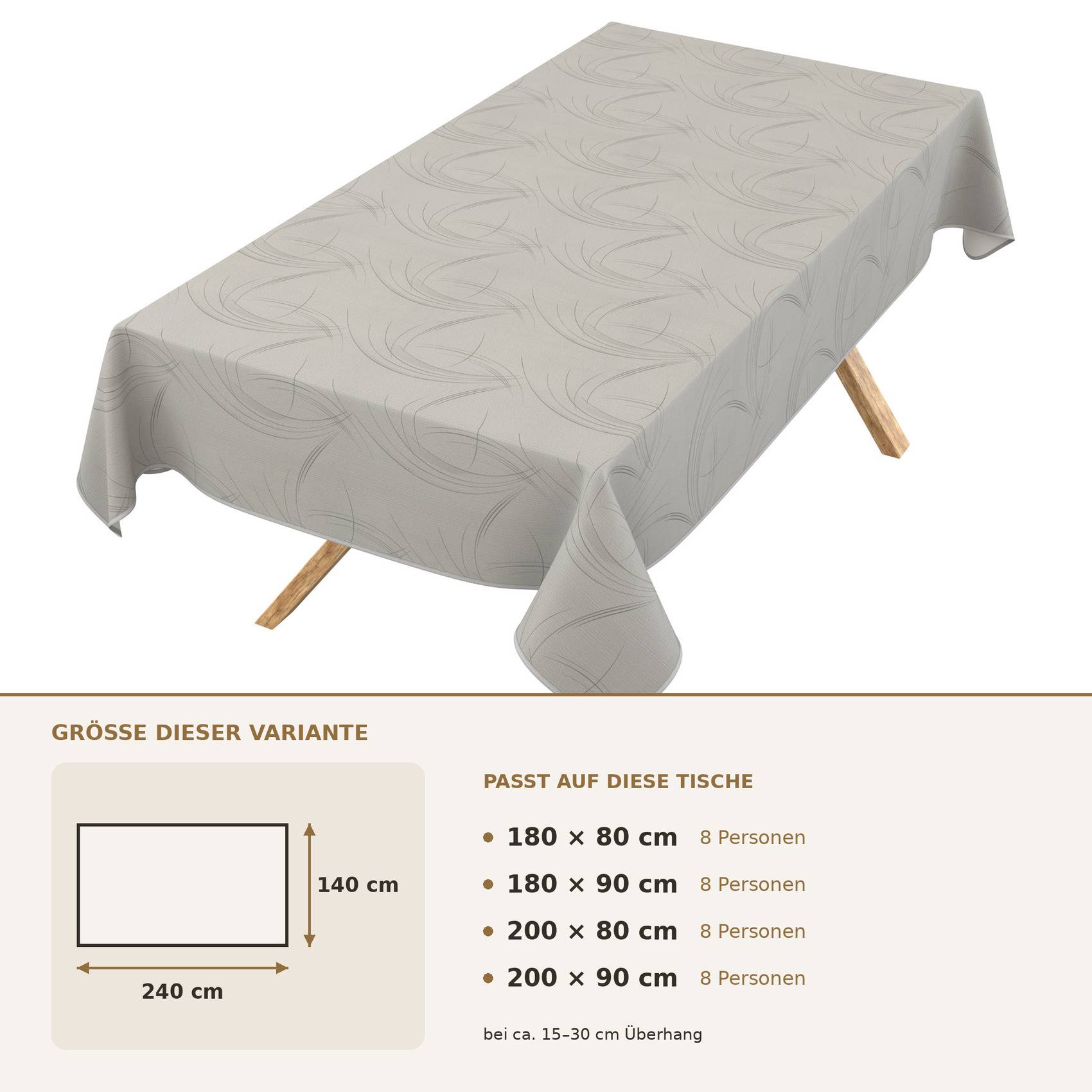 ANRO Wachstuchtischdecke Valeria Schwunglinien eckig 240 x 140 cm mit Saum