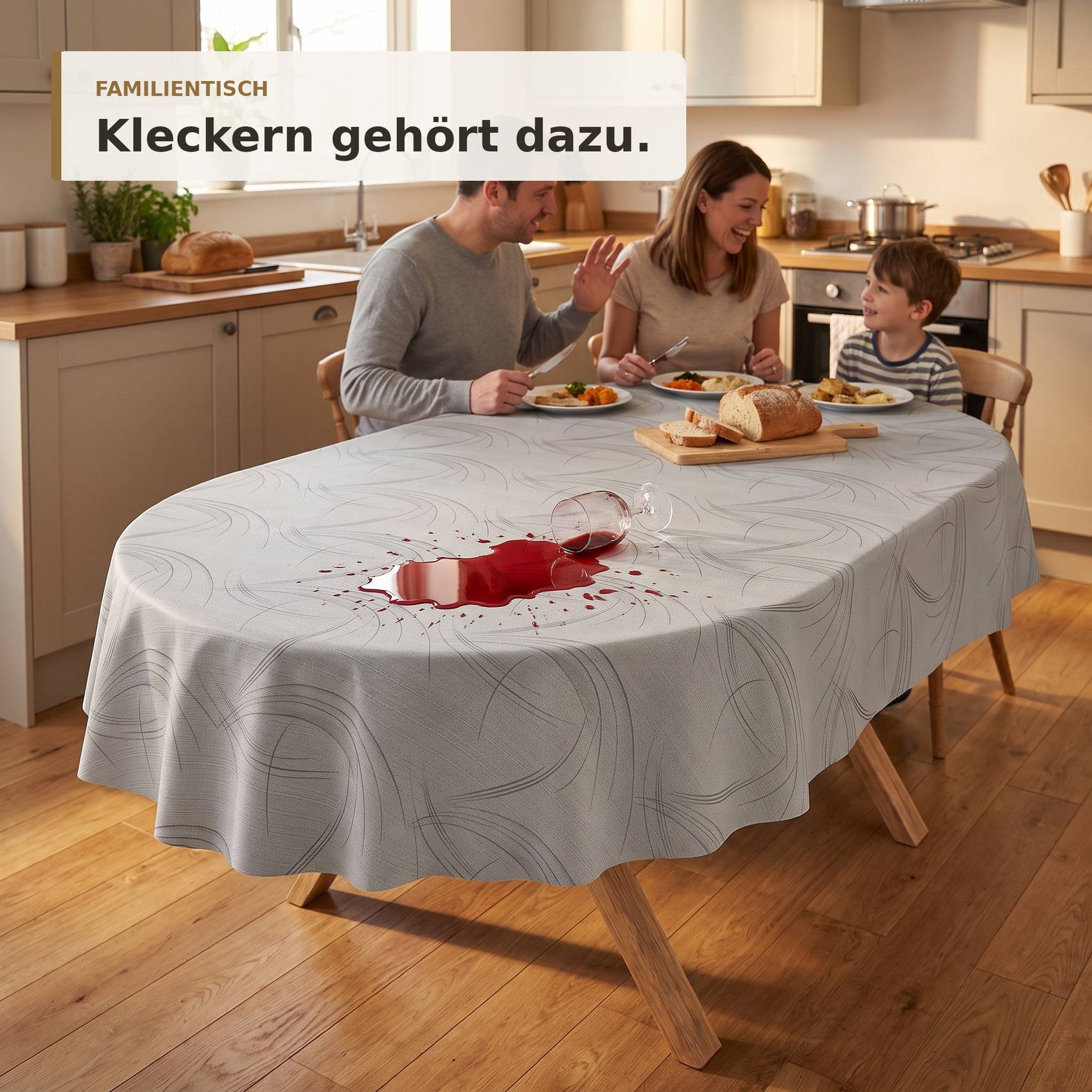 ANRO Wachstuchtischdecke Valeria Schwunglinien oval 300 x 140 cm Schnittkante