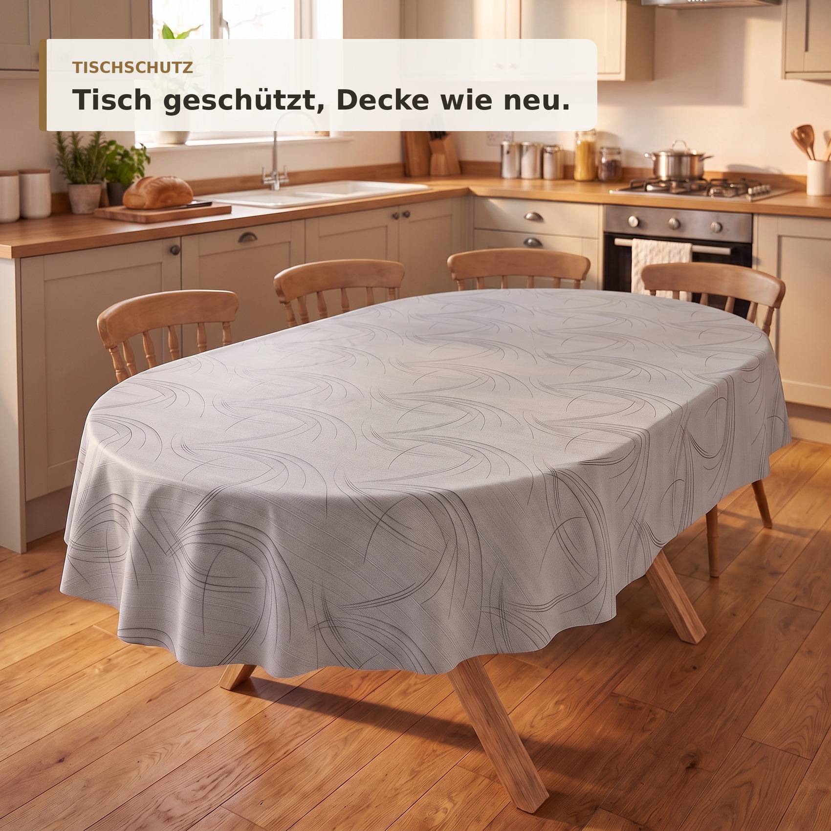 ANRO Wachstuchtischdecke Valeria Schwunglinien oval 160 x 140 cm Schnittkante