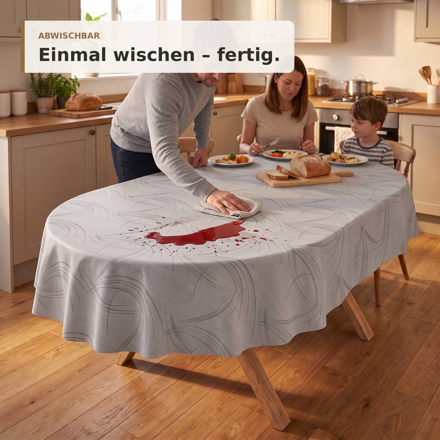ANRO Wachstuchtischdecke Valeria Schwunglinien oval 320 x 140 cm Schnittkante