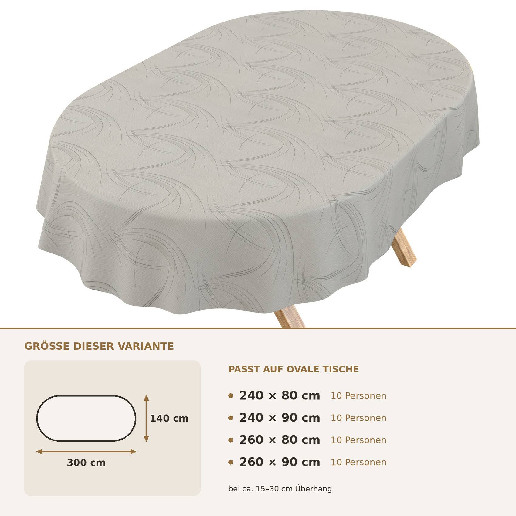 ANRO Wachstuchtischdecke Valeria Schwunglinien oval 300 x 140 cm Schnittkante