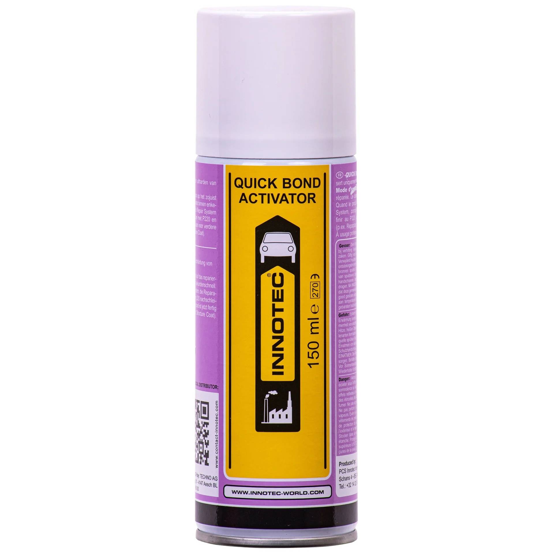 Violetter Sprühdose mit der Aufschrift „Quick Bond Activator