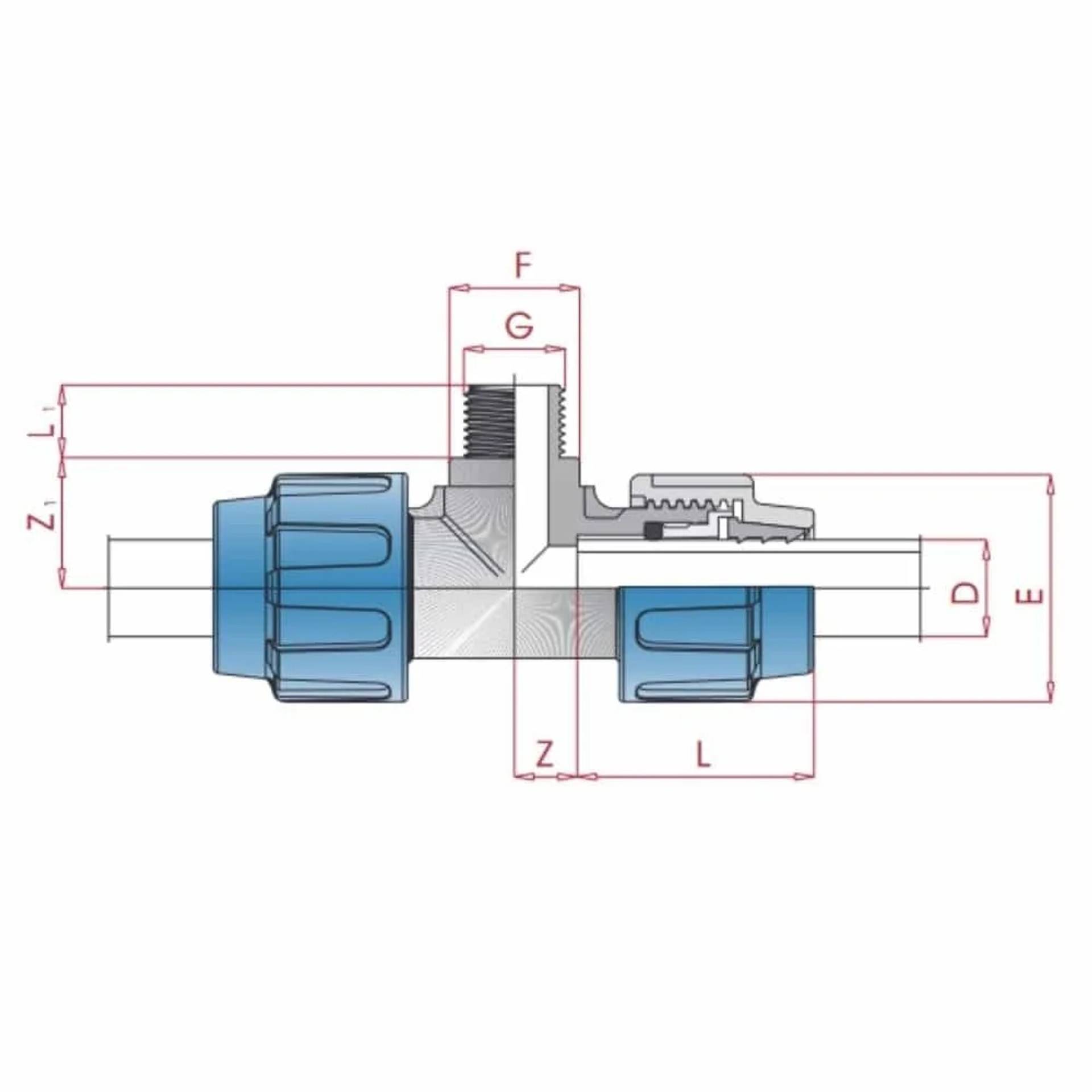 PP PE Rohr Verschraubung T-Stück 20 x 1/2 AG x 20