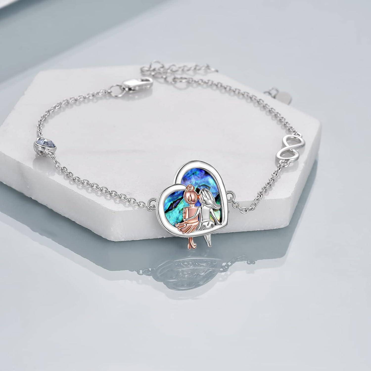 Armband 925 Silber Herz Unendlichkeitszeichen Schwester Abalone
