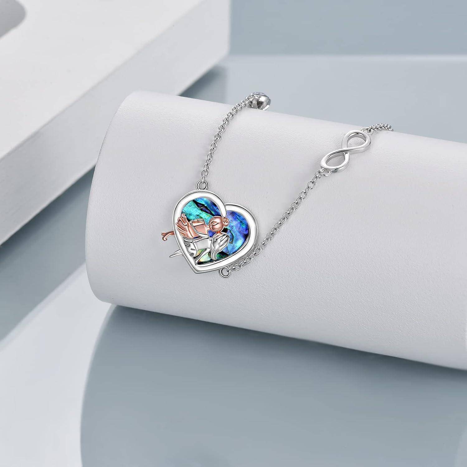 Armband 925 Silber Herz Unendlichkeitszeichen Schwester Abalone