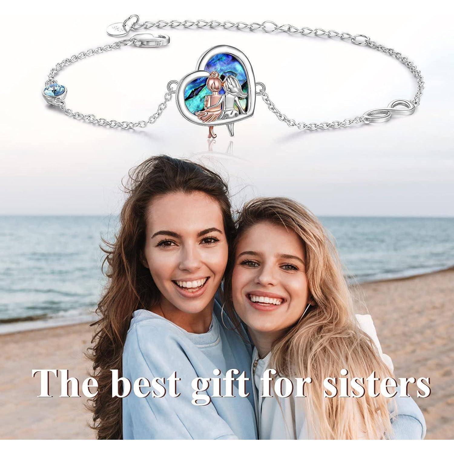 Armband 925 Silber Herz Unendlichkeitszeichen Schwester Abalone