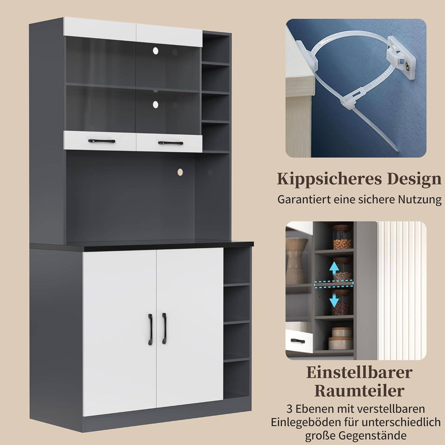 Küchenschrank 100x47x187cm mit LED, Holz, Weiß