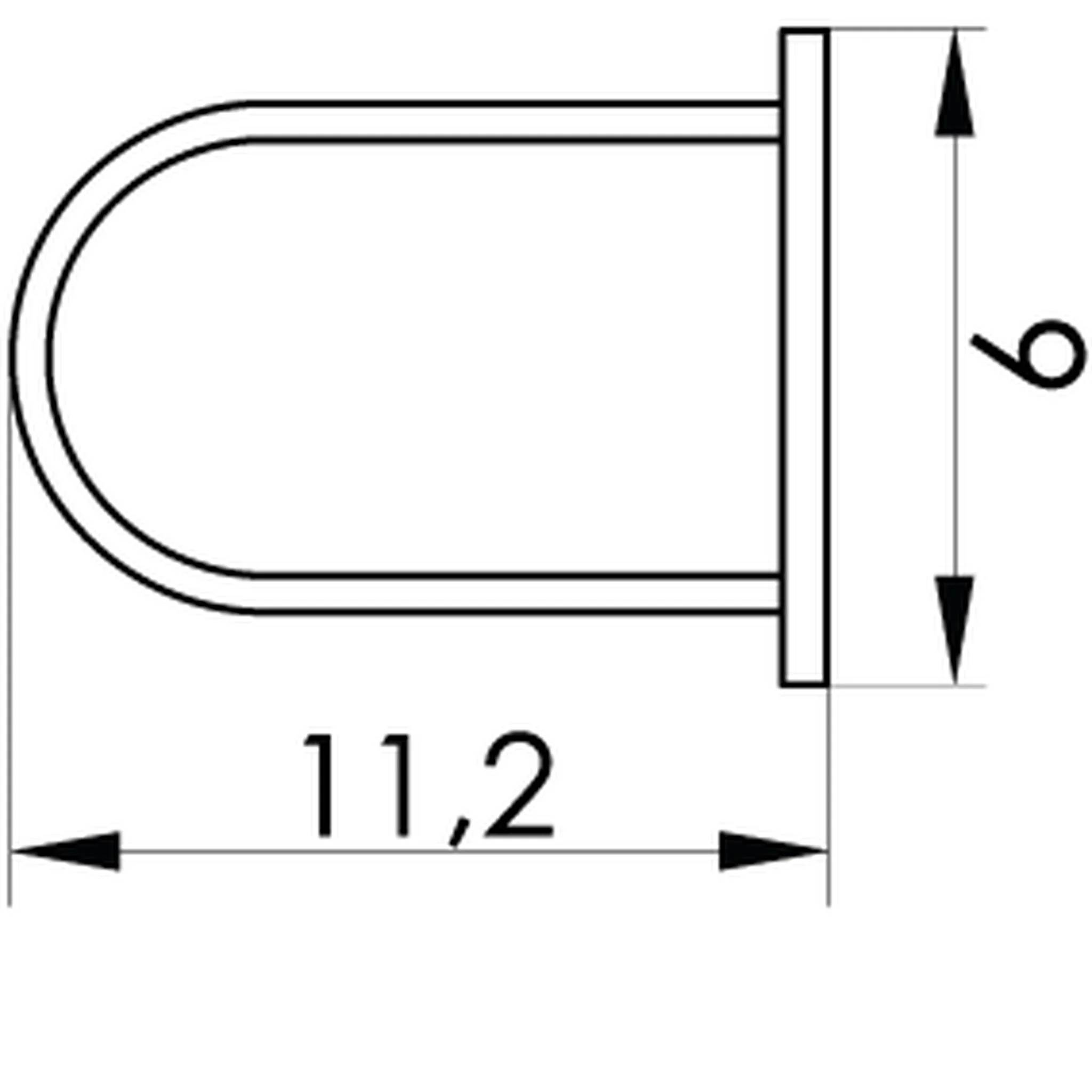 Technische Zeichnung einer U-förmigen Metallklammer oder eines Stifts mit den Abmessungen 11,2 breit und 9 hoch.
